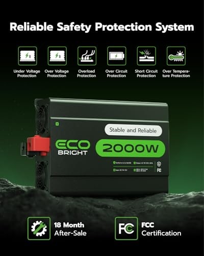 Power Inverter for Vehicles & Home Use, DC 12V to AC 110V Voltage 2000W