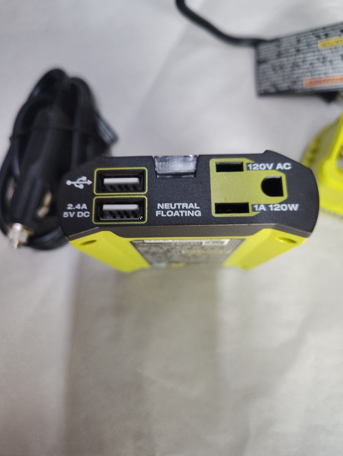 RYOBI 18V 120-Watt 12V Automotive Power Inverter W/ Dual USB Ports RYi120avnm