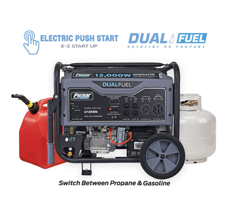 Pulsar 12000 Watt Portable Dual Fuel Propane/Gas Generator Electric Start G12KBN