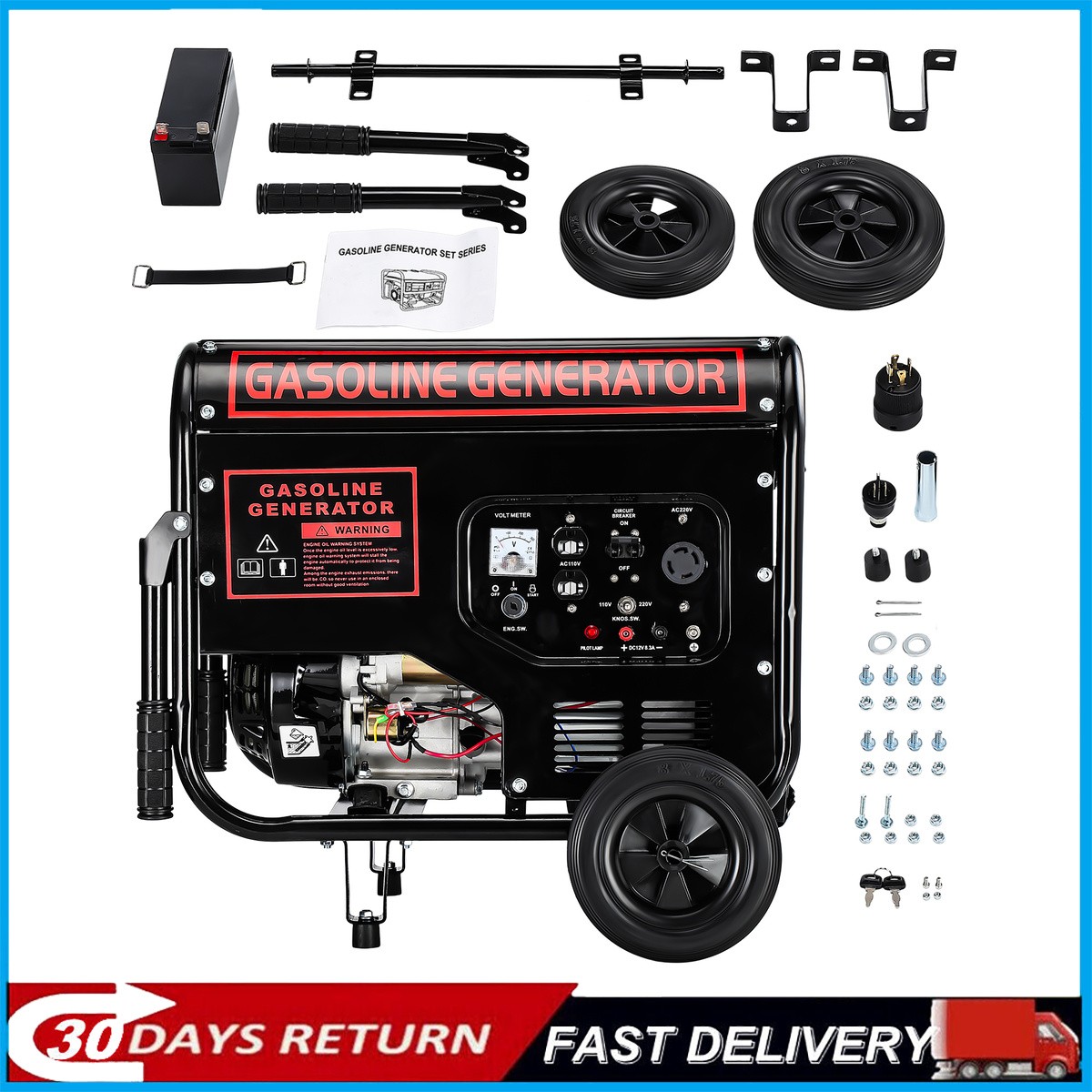 Gas Generator 110V with Movable Wheels Heavy Duty Gas Backup Generator