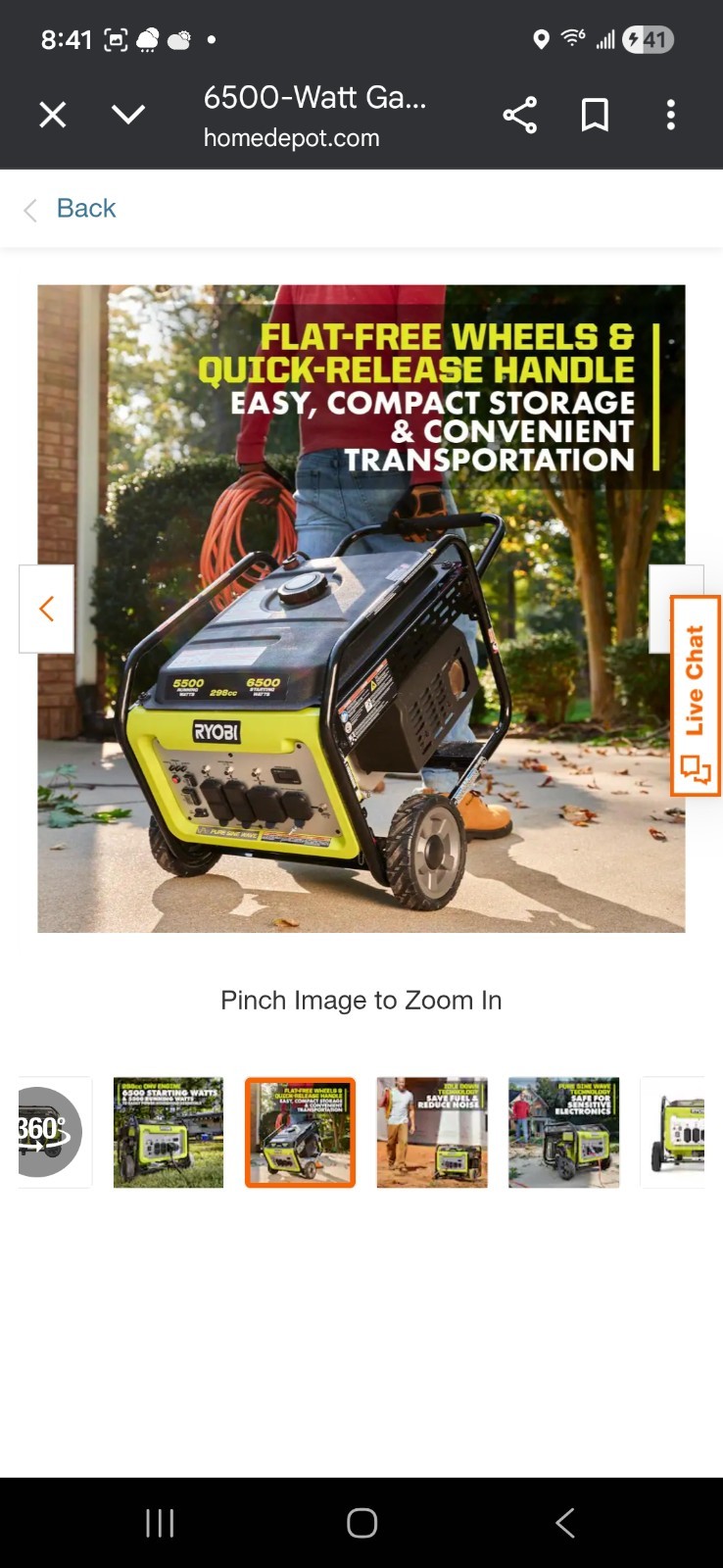 RYOBI 6,500-Watt Gasoline Powered Generator with CO Shutdown Sensor