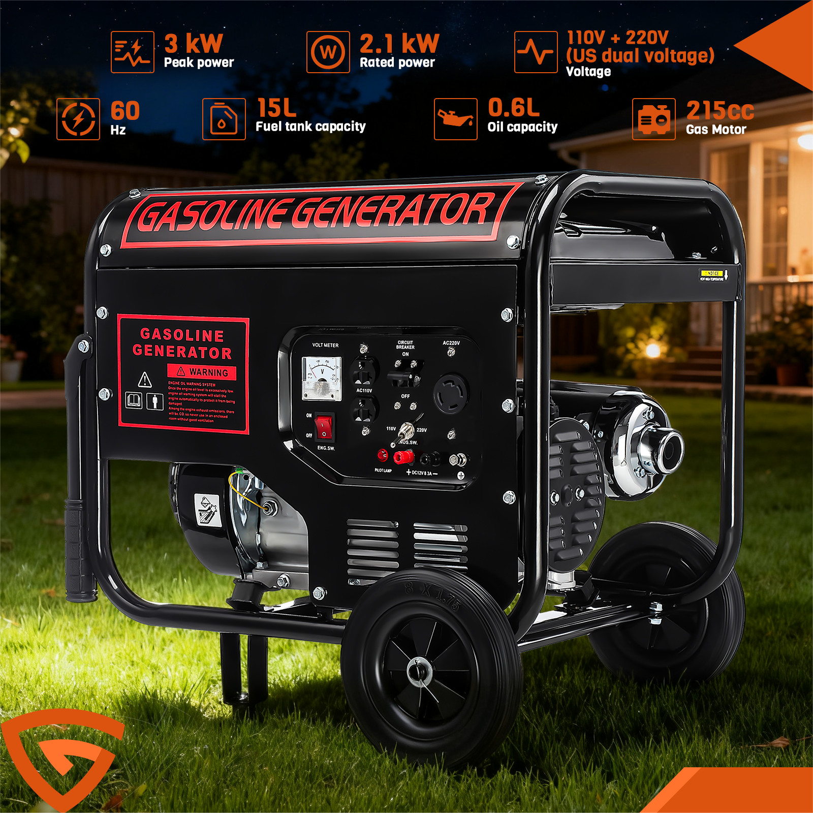 3000W Portable Generator Gas Powered 4 Stroke 110V&220V for Home Construction