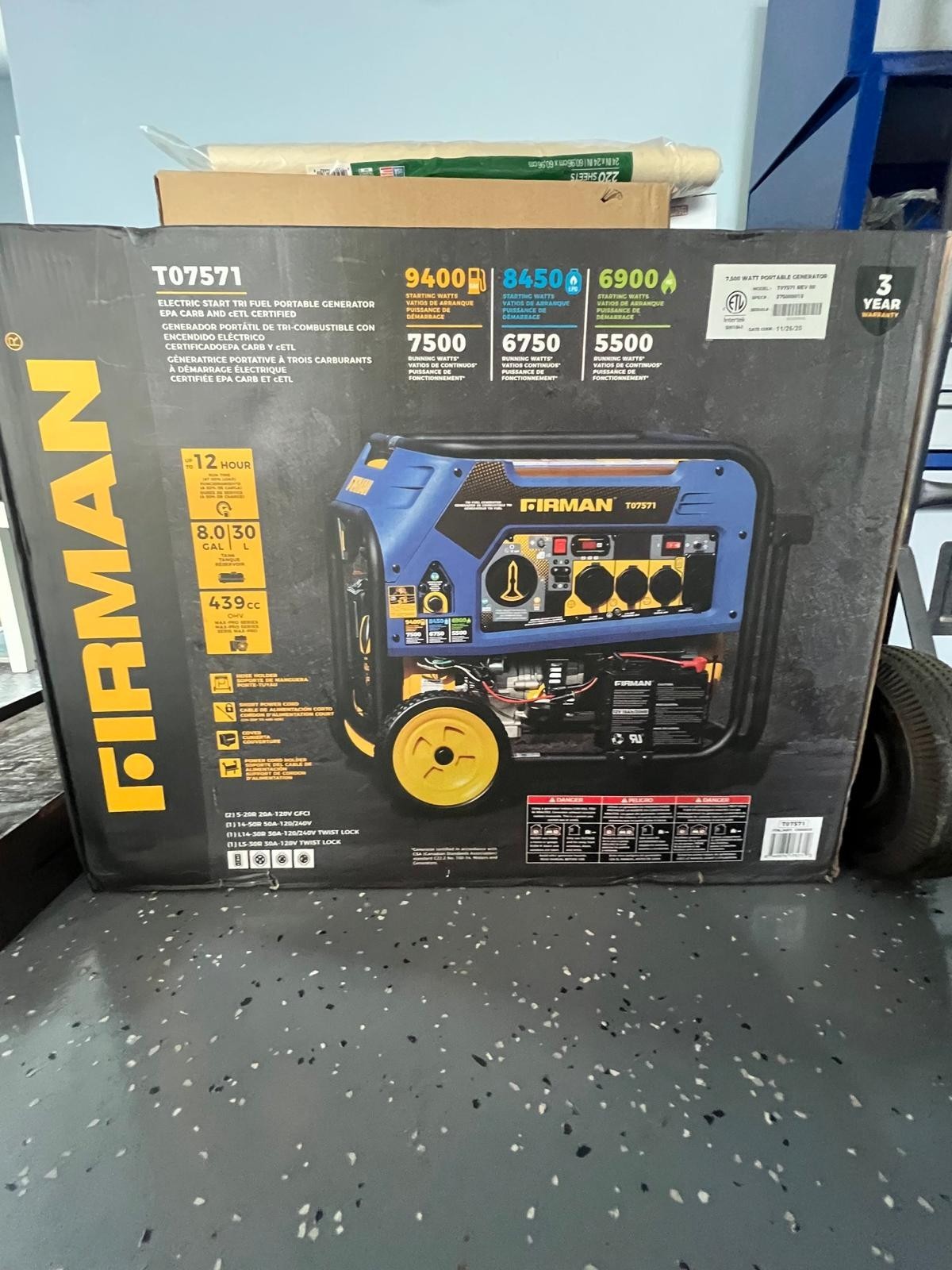 Firman T07571 9400W Peak 7500W Running Tri Fuel (GAS, LPG, NG Portable Generator