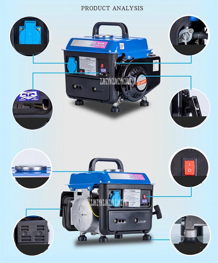 HY-950 Hand Pull Low Noise Mini Gasoline Engine Generator 4.2L 650W 220V
