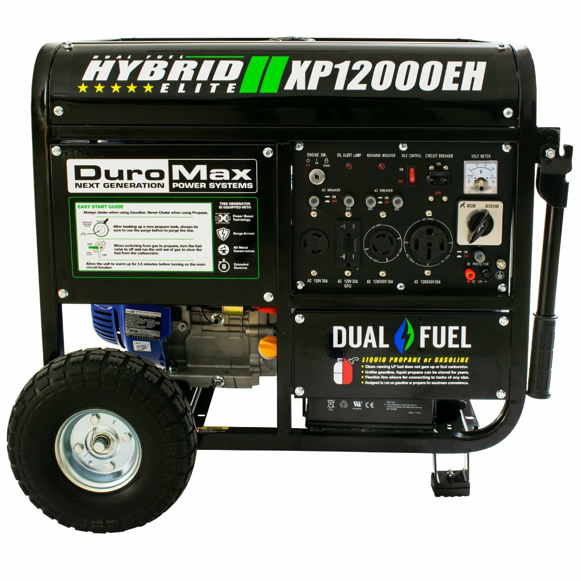 DuroMax 12,000-W Portable Hybrid Dual Fuel Gas Powered Electric Start Generator