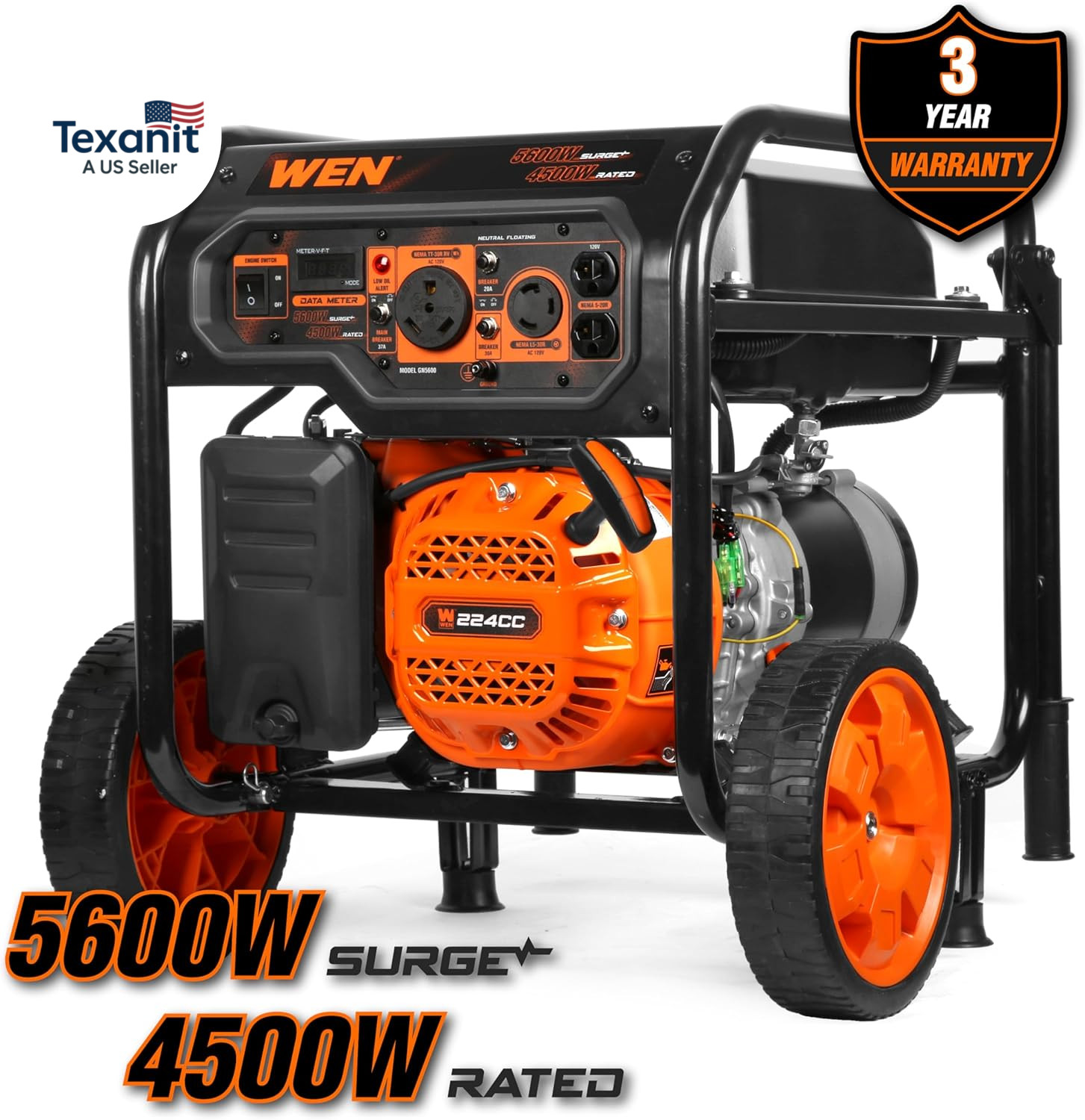 5600-Watt Portable Generator, 224Cc, Transfer-Switch and Rv-Ready (GN5600)