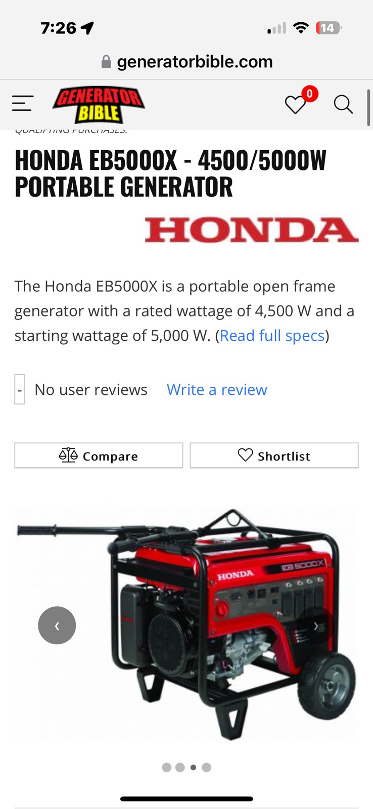 Honda eb5000x generator Red, Industrial Grade, Low Hours and well maintained