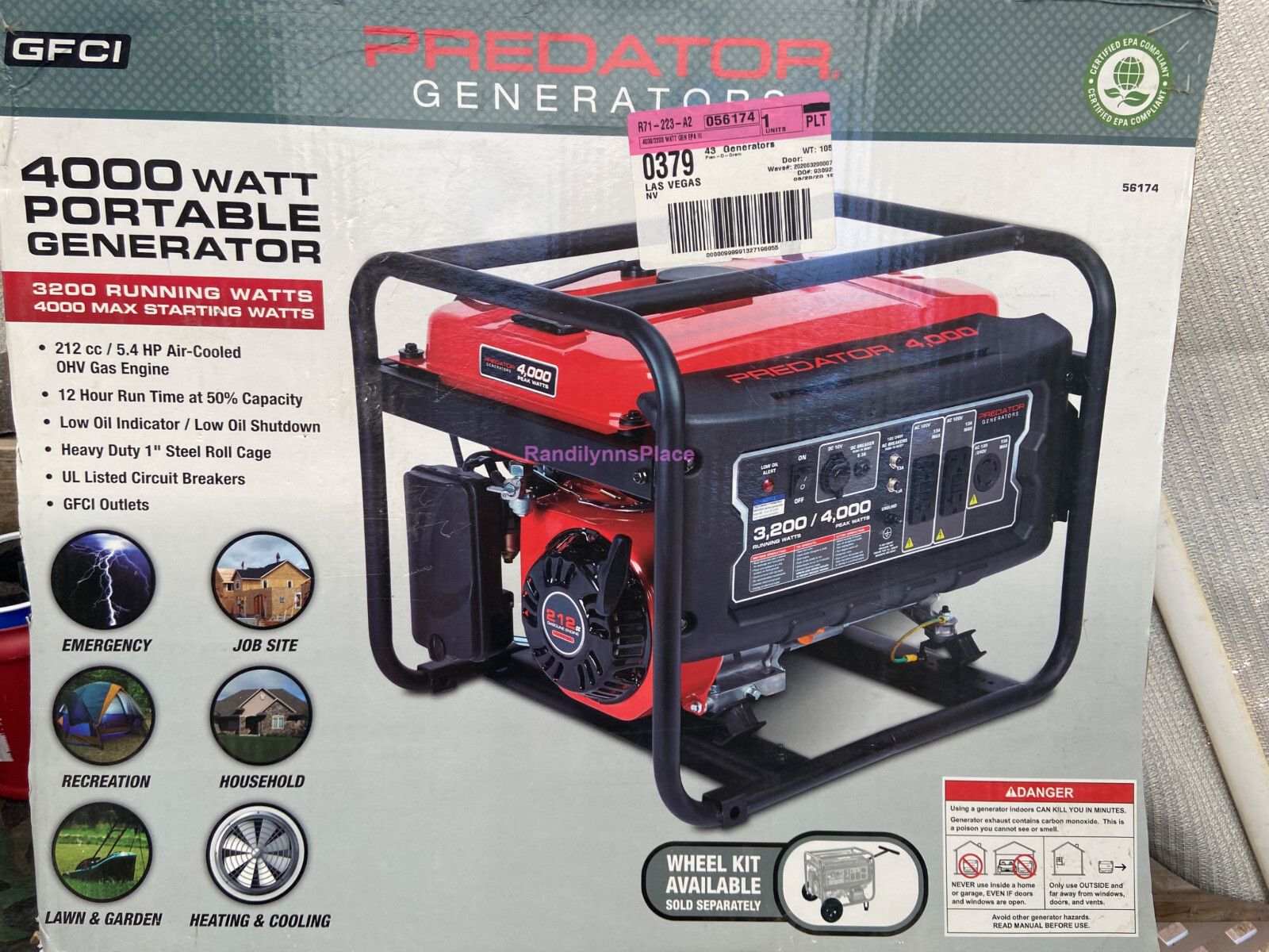 Predator 4000 Watt Gas Powered Generator, EPA📢 FREE LOCAL LAS VEGAS NV PICKUP📢