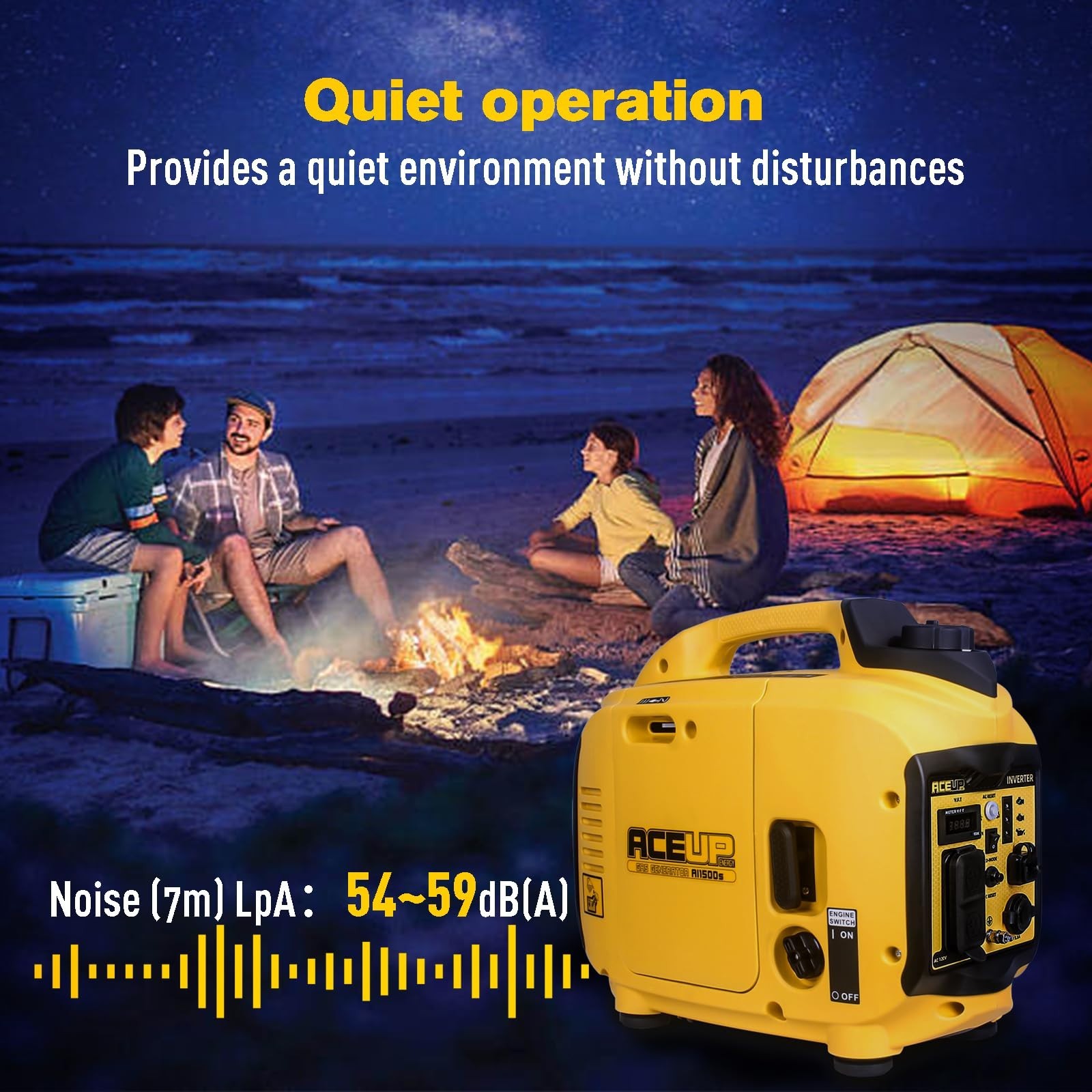 Aceup Energy 1500W Inverter Generator 1200W Rated Gas Powered Quiet Portable New