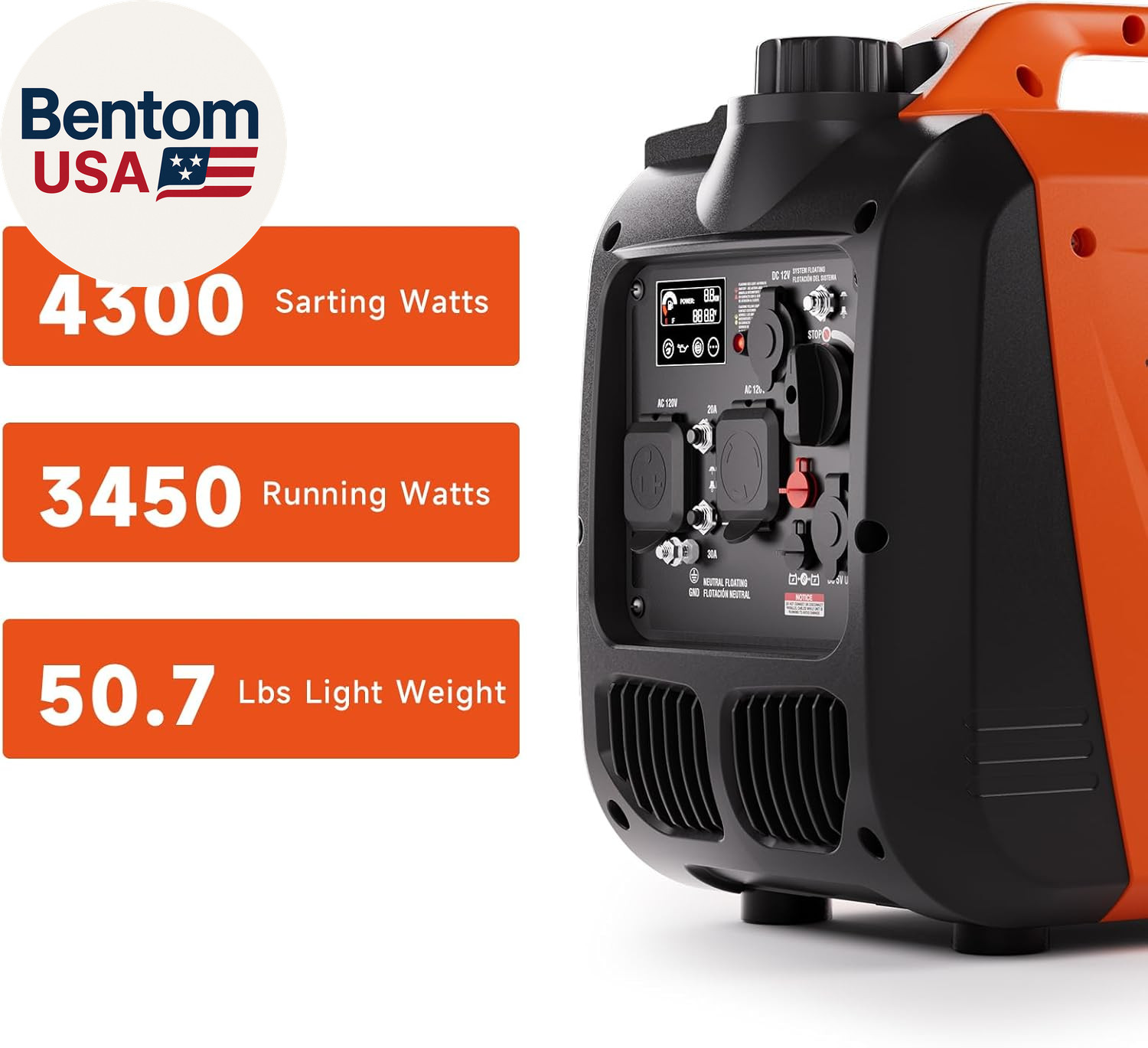 Inverter Generator 4300W Gas Powered Portable Super Quiet Outdoor Generator RV R