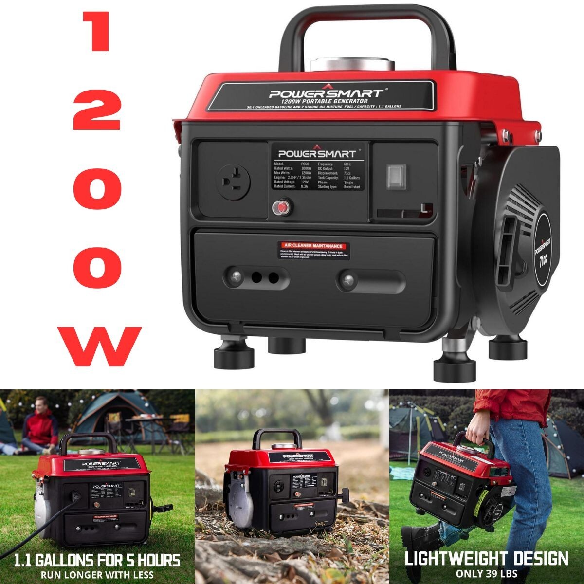 Portable Gas Generator RV Camping Power Electric Small Quiet Gasoline Powered
