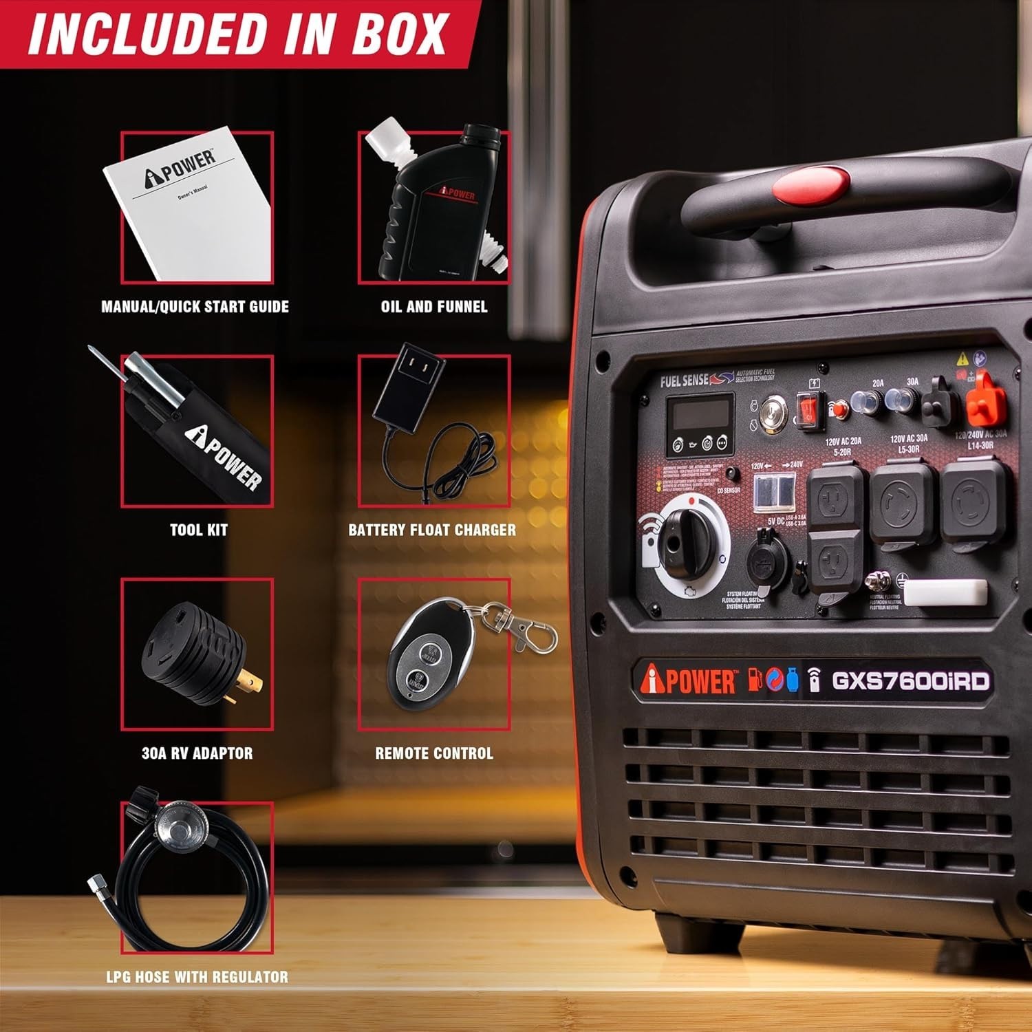 A-iPower GXS7600iRD – Dual Fuel, Remote Start Inverter Generator