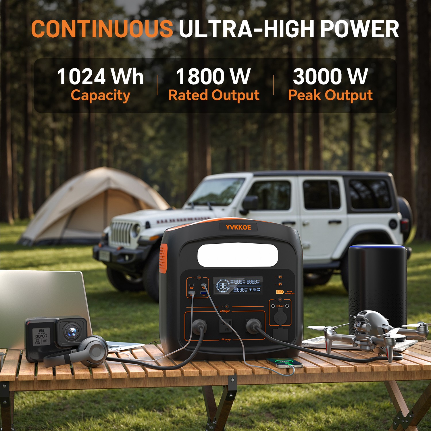 YVKKOE Portable Power Station 1800W LiFePO4 Solar Generator for Camping RV