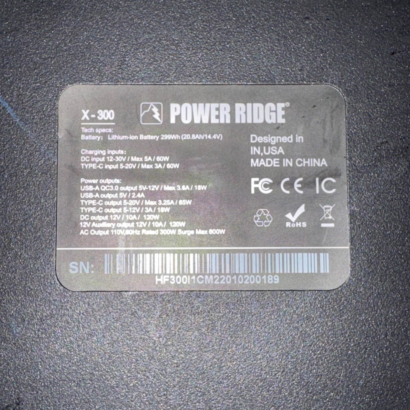 Power Ridge X-300 Portable Power Station 0387786 no charging cord