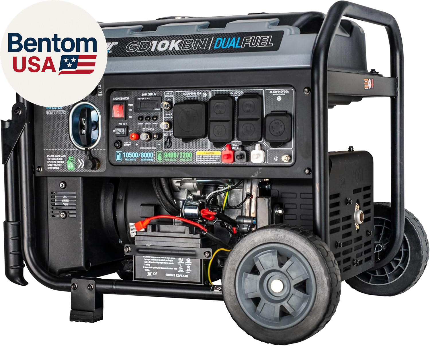 GD10KBN 10500W Dual Fuel Home Backup Portable Inverter Generator with Wheel Kit