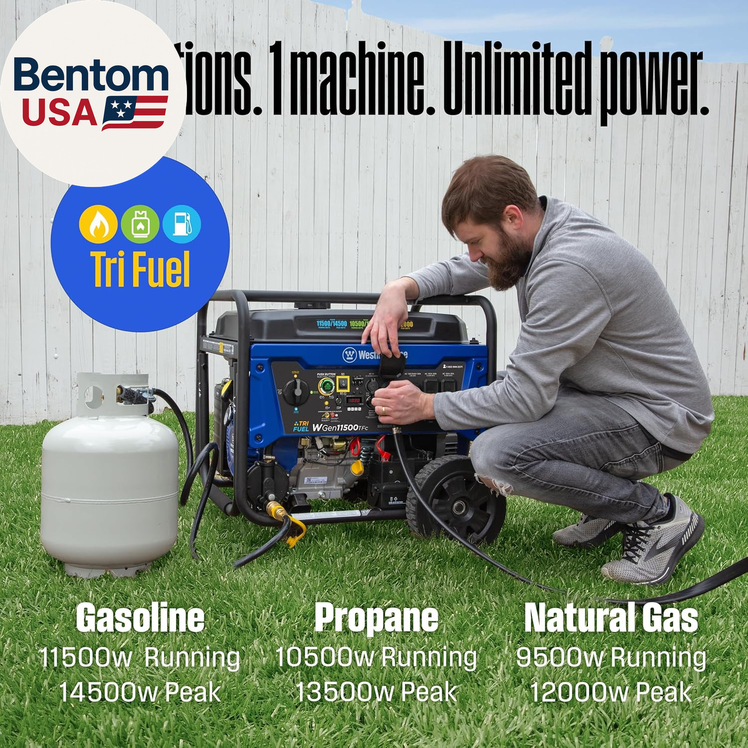 14500 Peak Watt Tri-Fuel Home Backup Portable Generator, Remote Electric Start,
