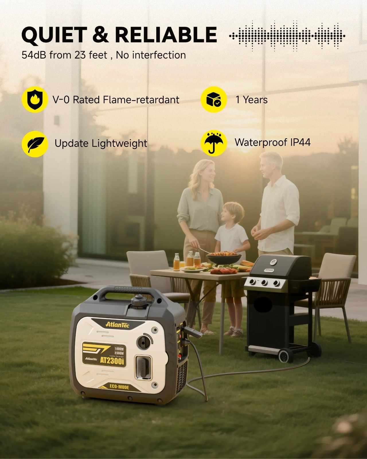 Portable Quiet Inverter Generator 2.3kW 120V Silent Power AT2300i