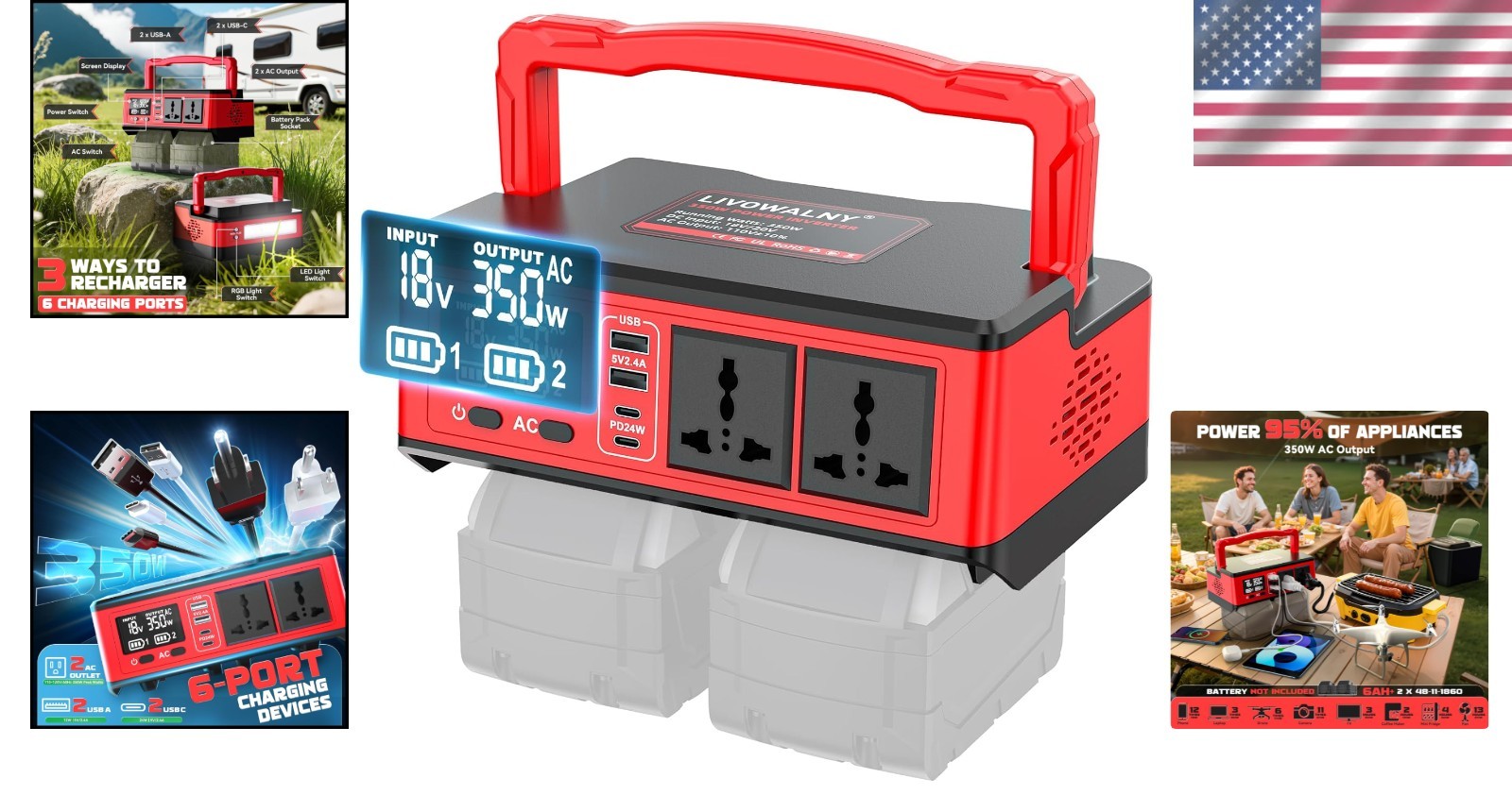 Portable 350W Power Station for Milwaukee Batteries