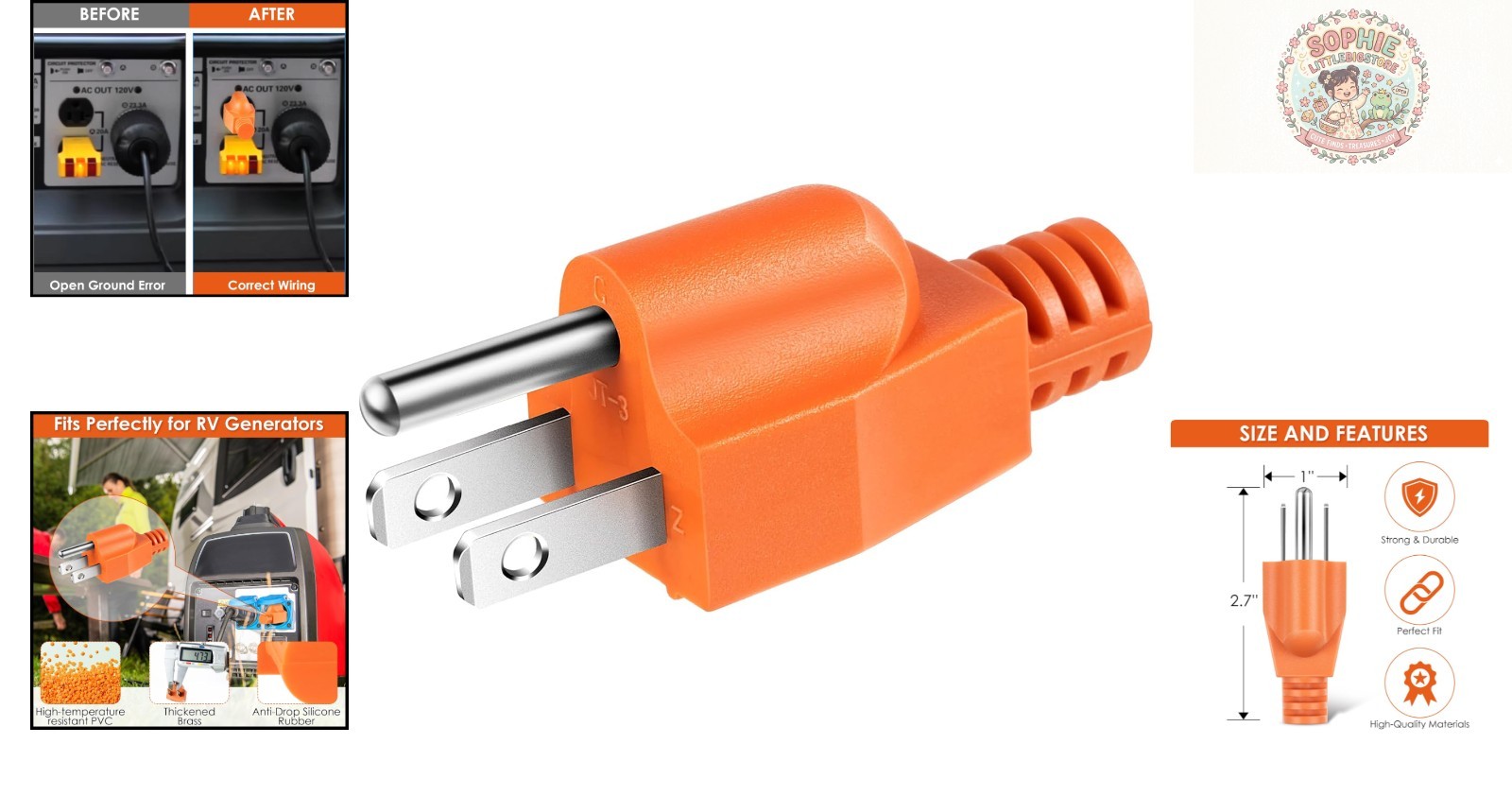 Type M Neutral Bonding Plug for RV and Portable Generators – Easy Install Orange