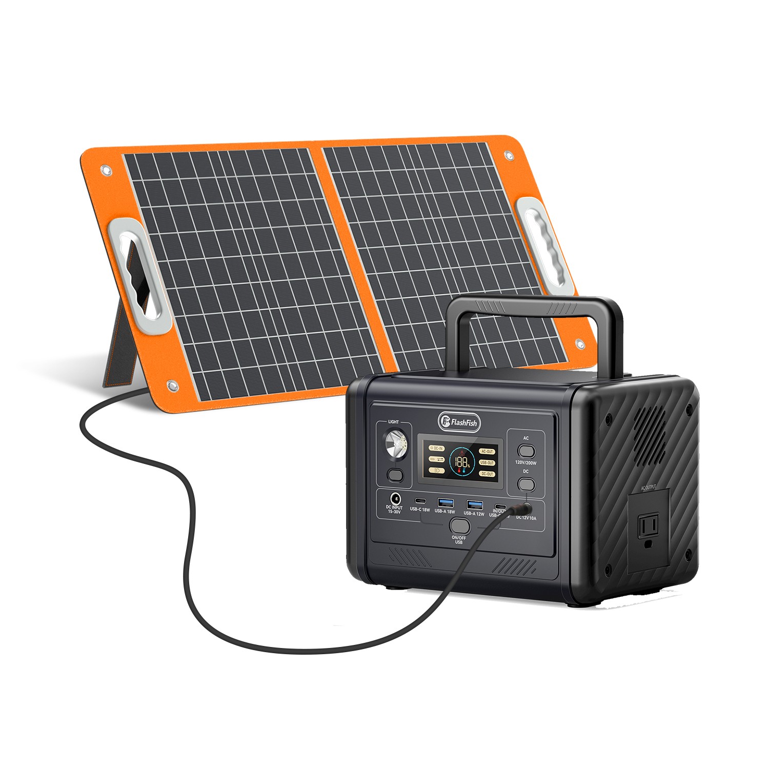 Flashfish T200 Solar Generator LiFePO4 300W 153.6Wh With Solar Panel 60W 18V US