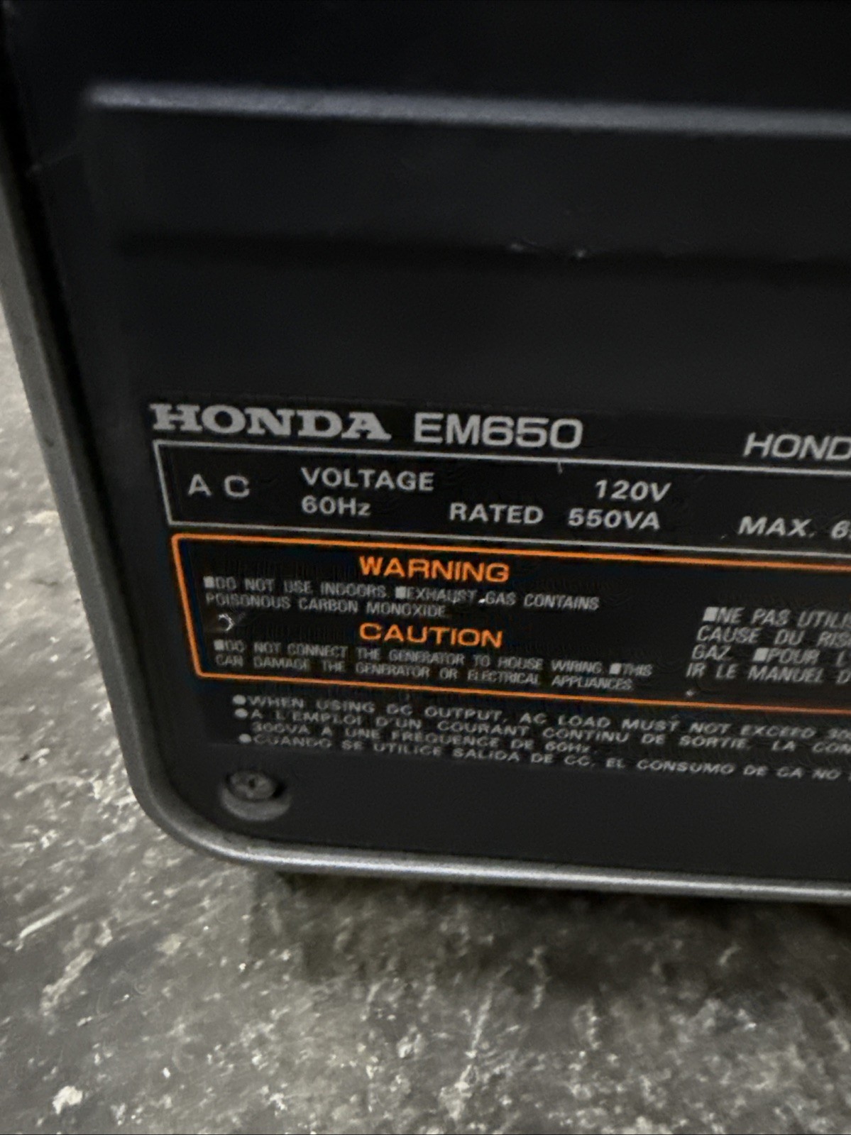 Honda EM650 Generator EM-650 Starts/Runs Well