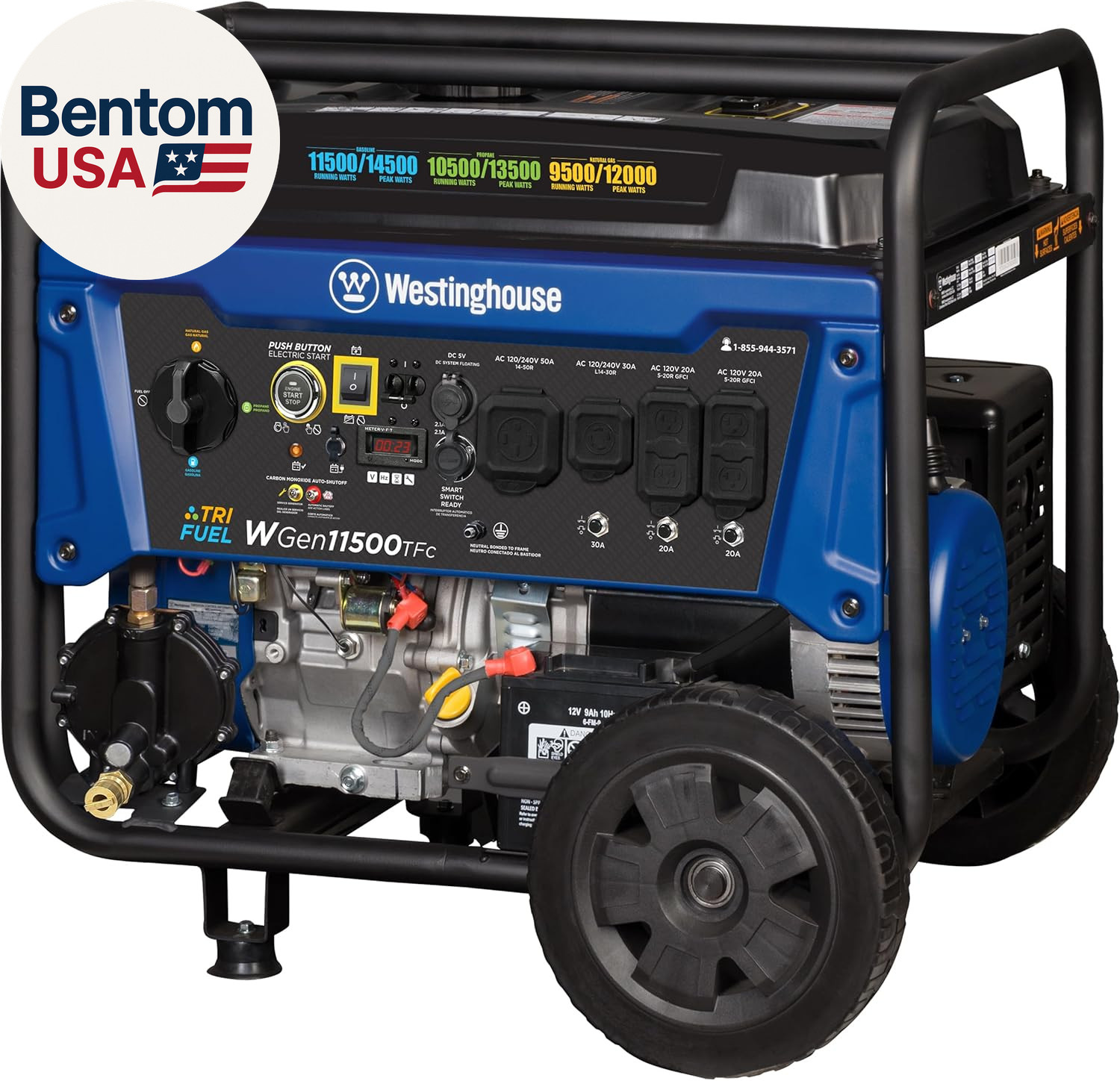 14500 Peak Watt Tri-Fuel Home Backup Portable Generator, Remote Electric Start,