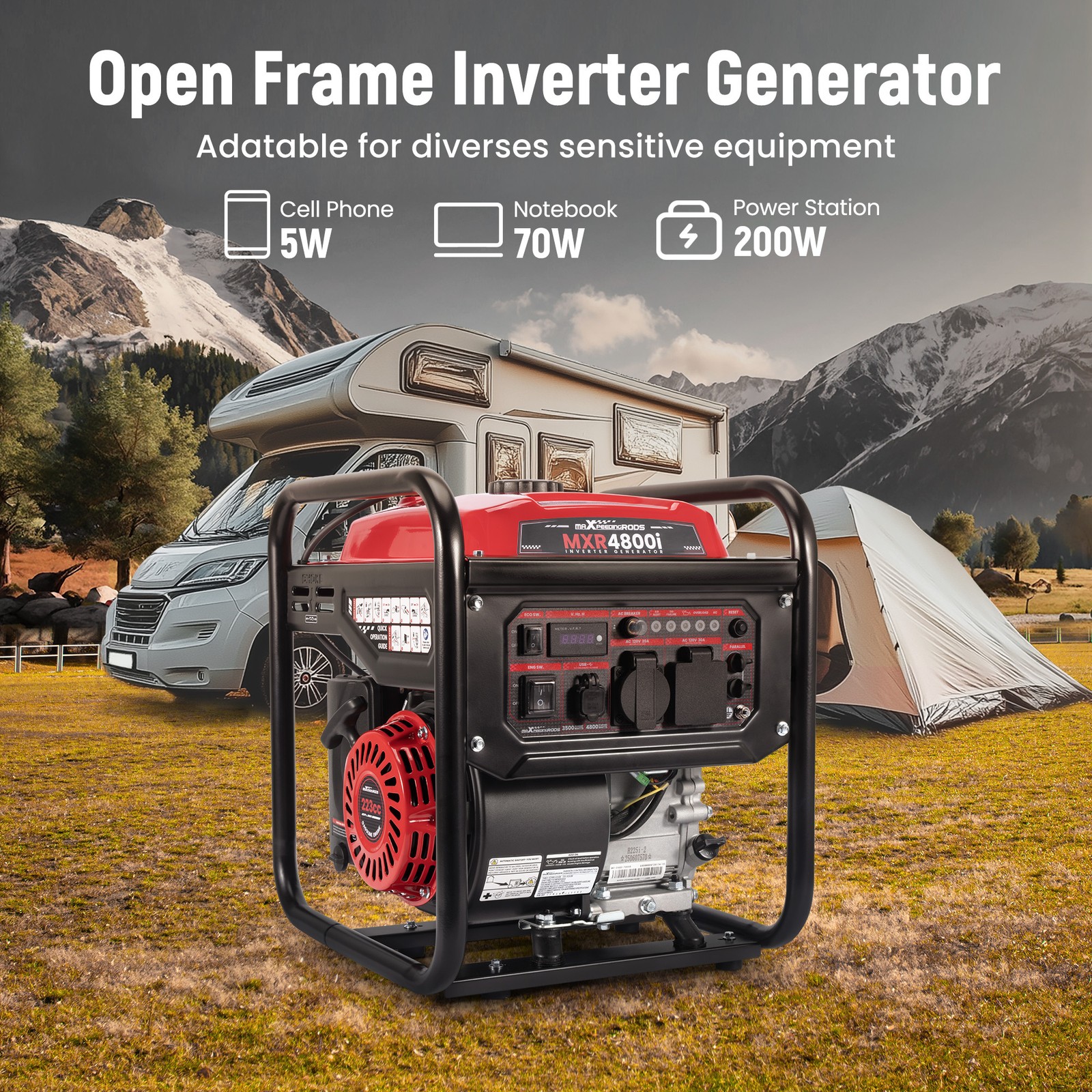 Digital Inverter Generator 4800W Peak 3500W Running Gas Power Camping RV Ready