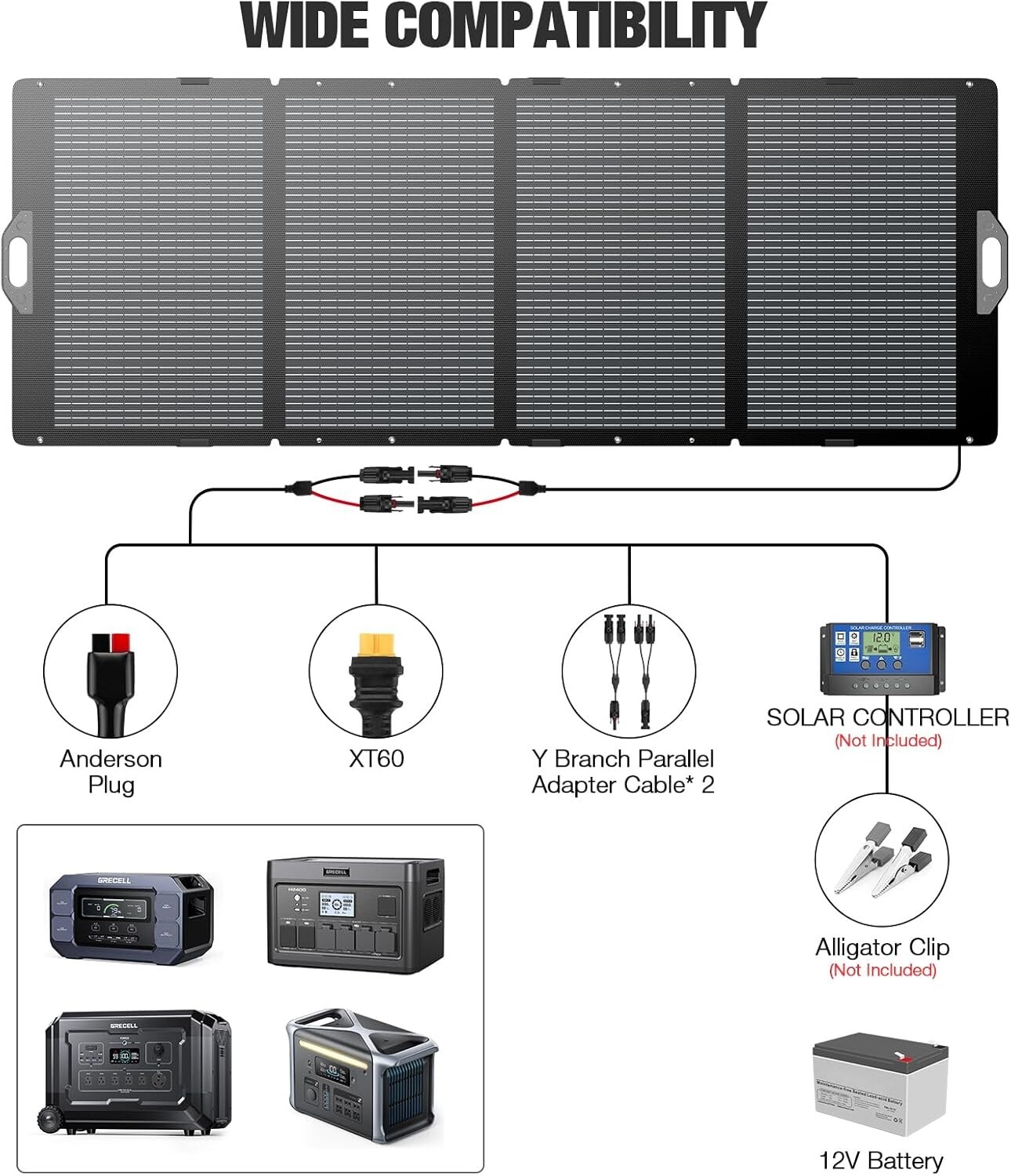 350W Portable Solar Panel Off-Grid for Power Station Generator Foldable
