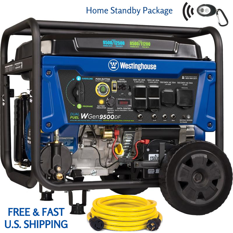 WESTINGHOUSE WGEN9500 Dual Fuel Remote Start W 250Volt Cord HOME STANDBY PACKAGE
