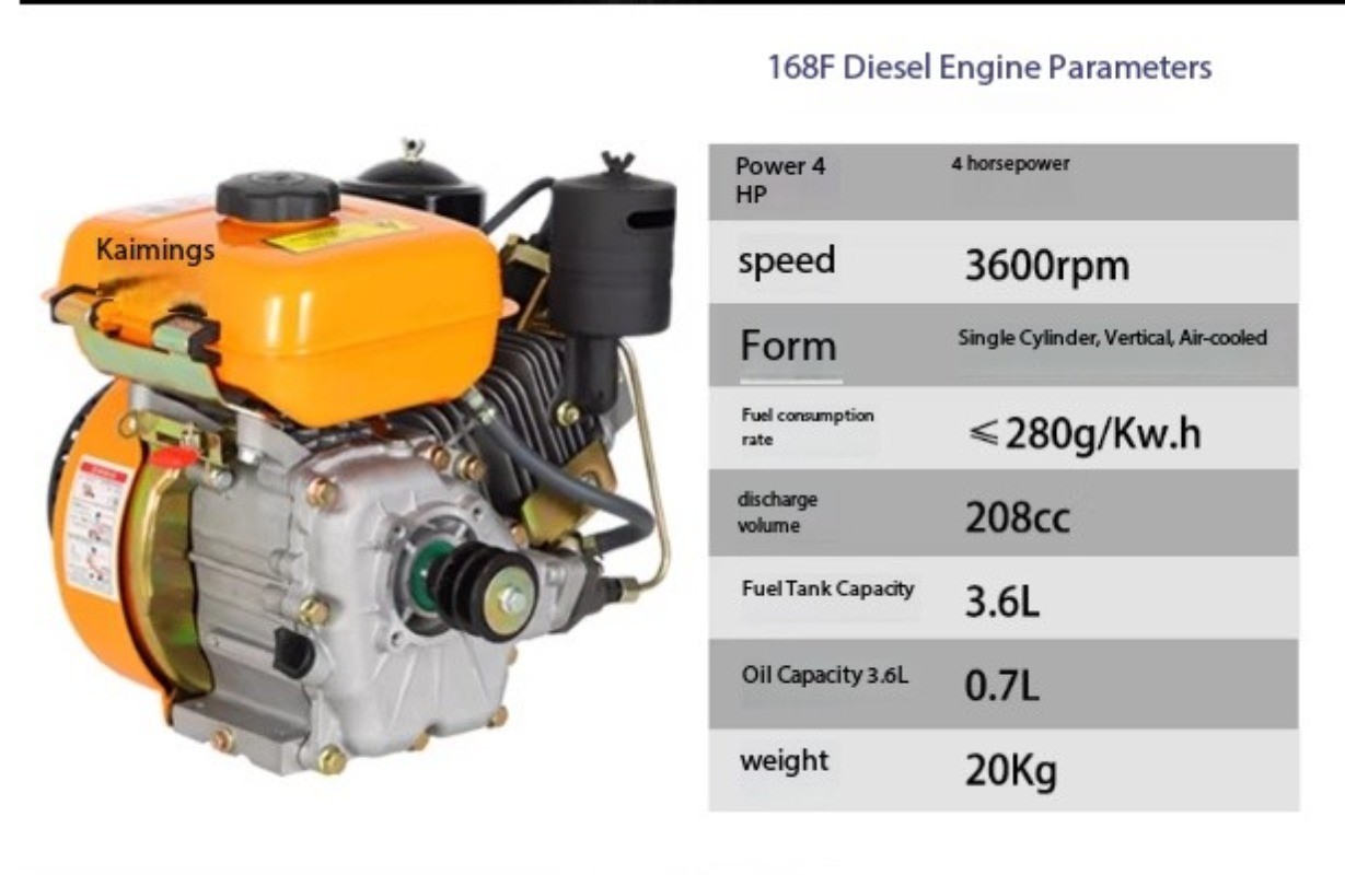 168F Compact Air-Cooled Diesel Engine 4 HP Water Pump Boat Power Thresher