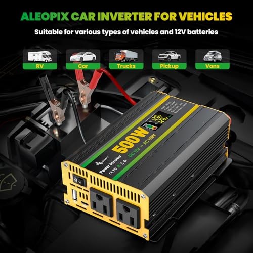 Power Inverter for Vehicles, Car Power Inverter with 2 AC 500 Watt Black