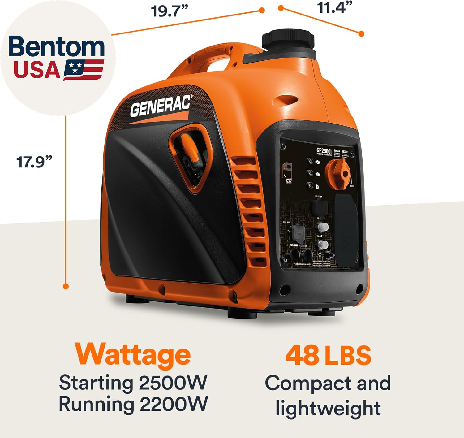 2,500-Watt Gas Powered Portable Inverter Generator – Lightweight and Compact Des