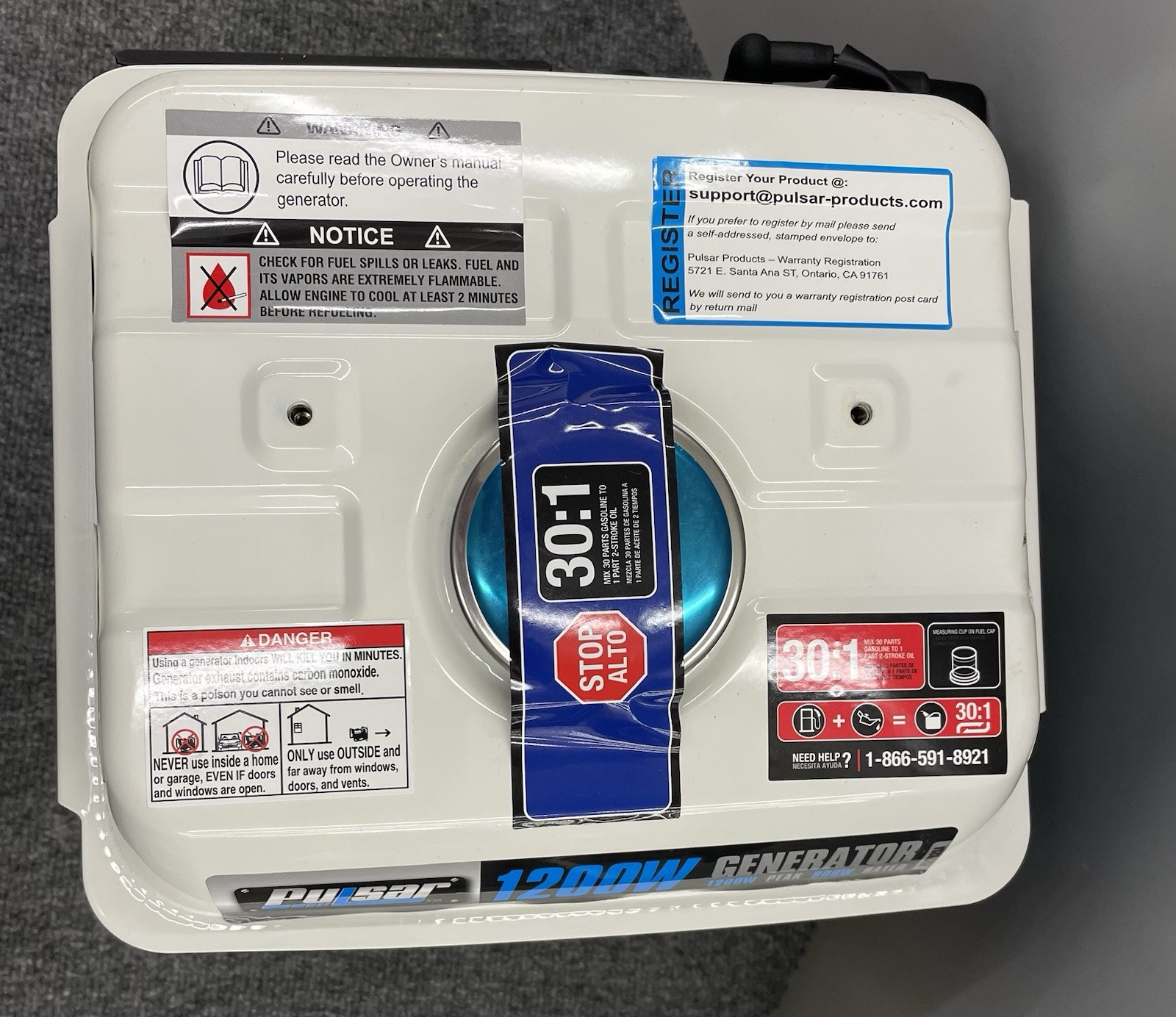 Pulsar 1,200W Carrying Handle, PG1202SA Gas-Powered Portable Generator, New/Open