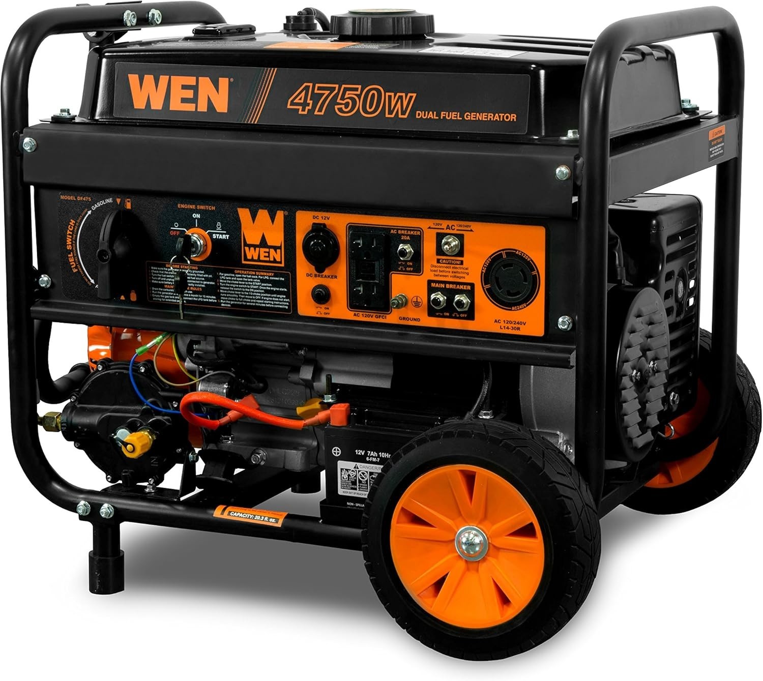 WEN DF475T 4750W Dual Fuel Portable Generator w/Wheel Kit & Electric Start