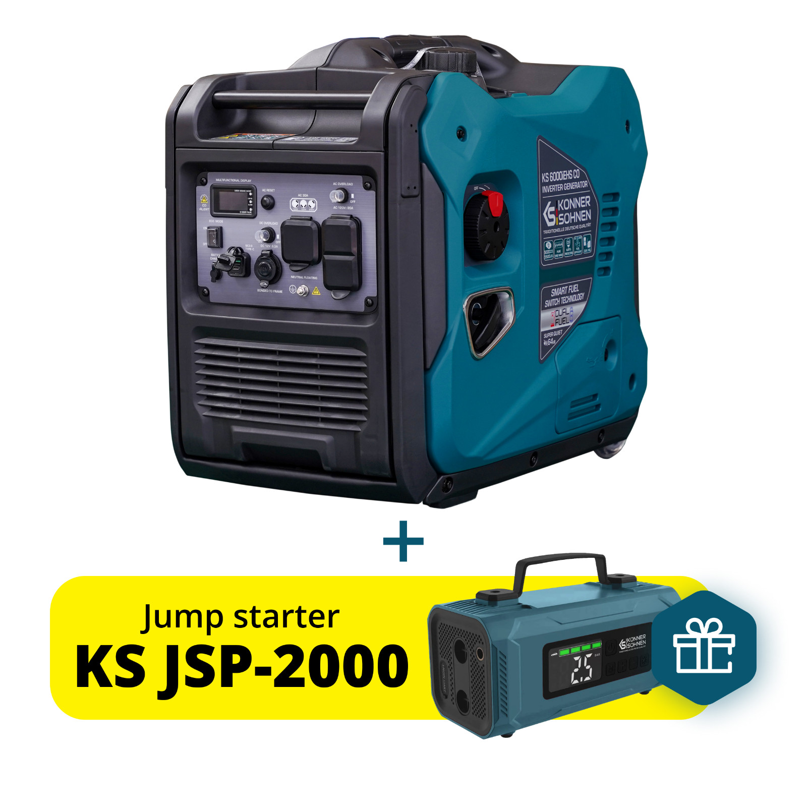 Konner Sohnen KS 6000iES CO Dual Fuel Inverter Generator + Free Jump Starter