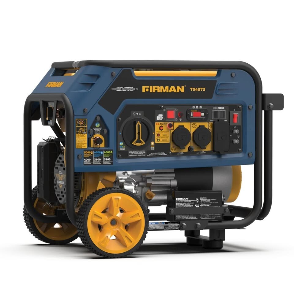 FIRMAN 5000-W Portable Tri Fuel Electric Start Generator w/ Wheel Kit, CO Sensor