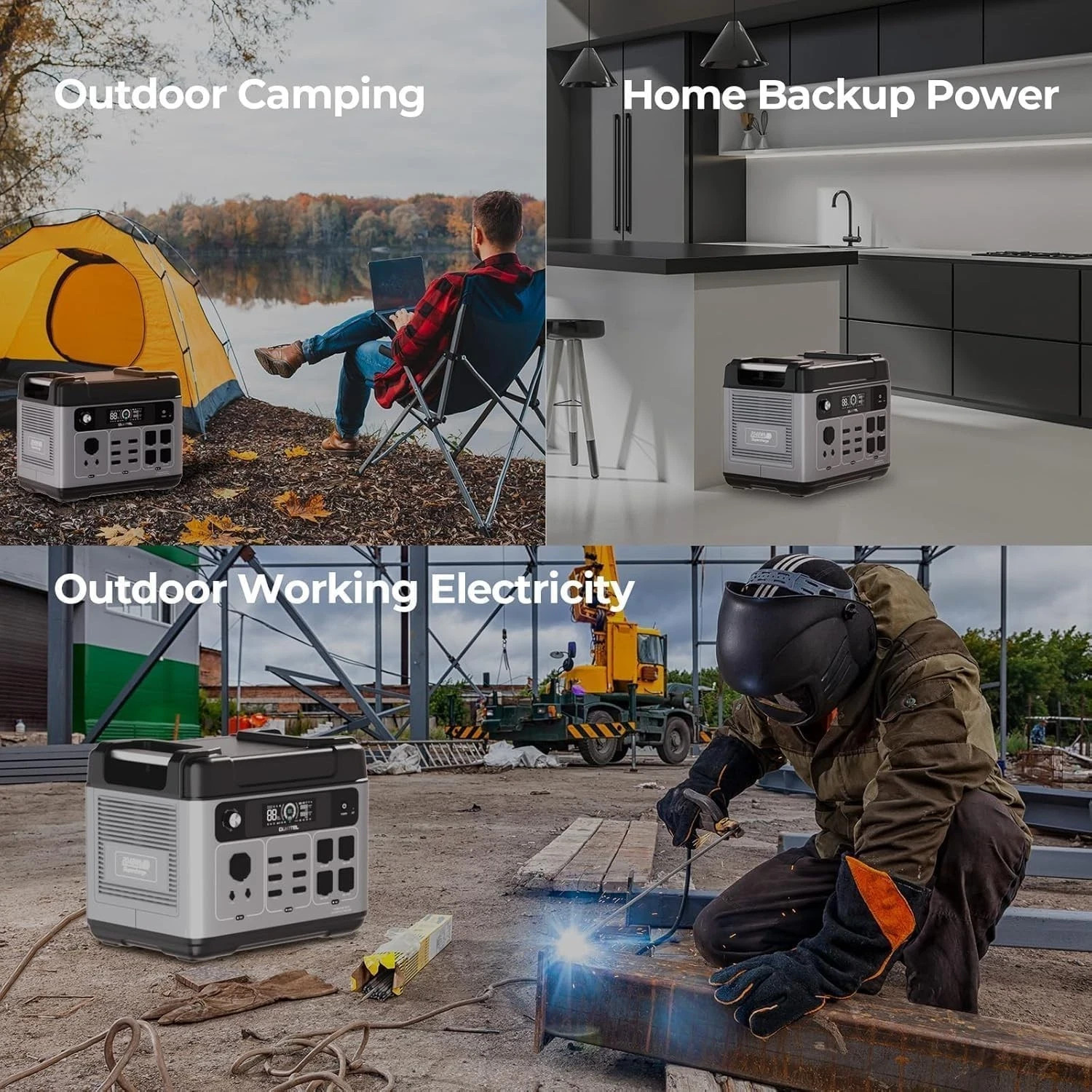 Power Station 2400W/ 2048Wh Solar Generator ++PV100 Fast Charging for Emergencie