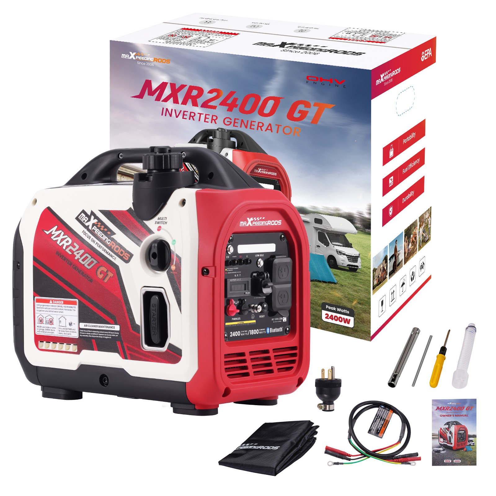 Portable Lightweight Generator 2400W Super Quiet 58dB Bluetooth App Monitor
