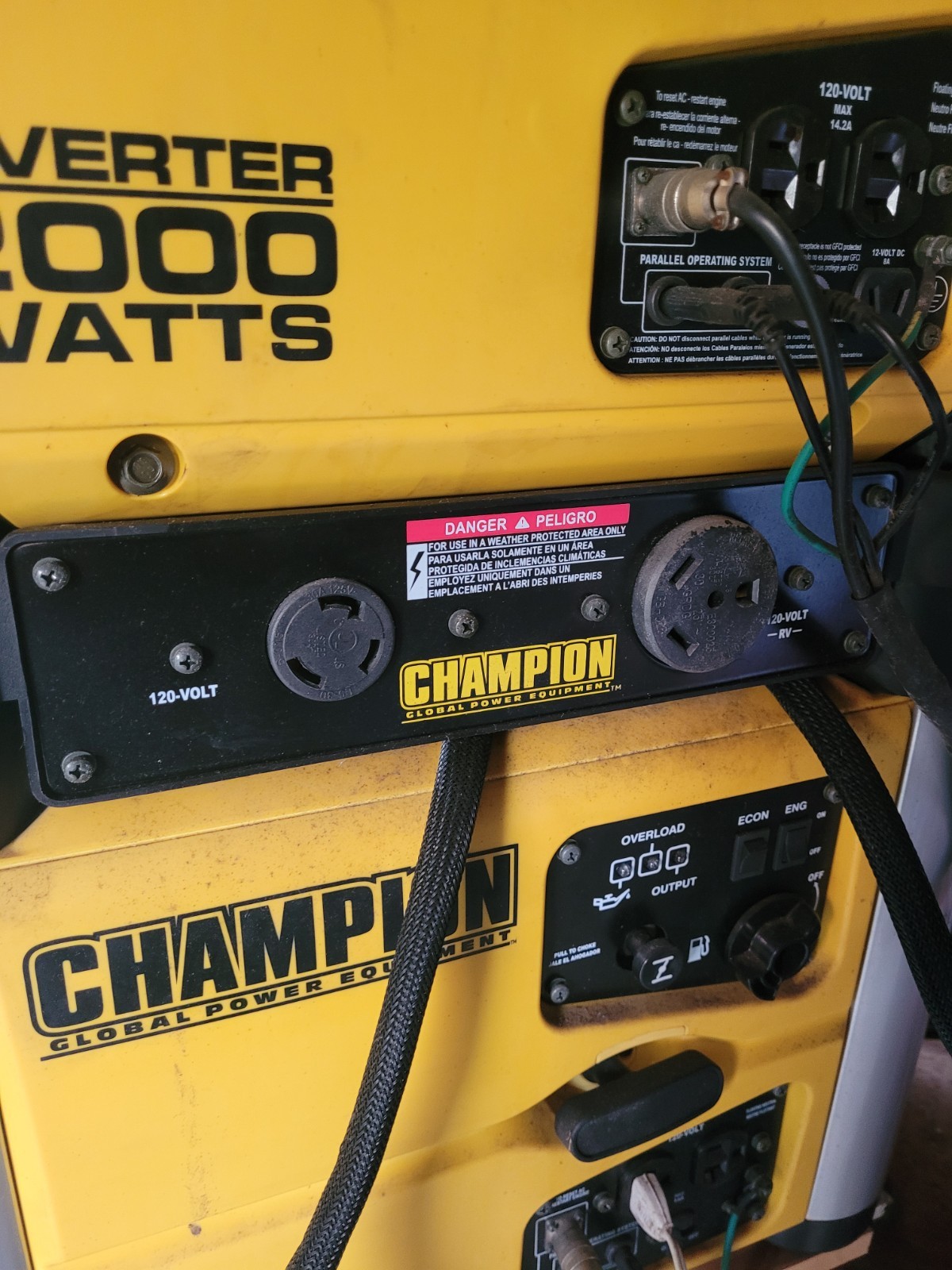 TWO CHAMPION 2000 Watt Inverter Generators PARALLEL KIT Long Run Gas Tank 73536i
