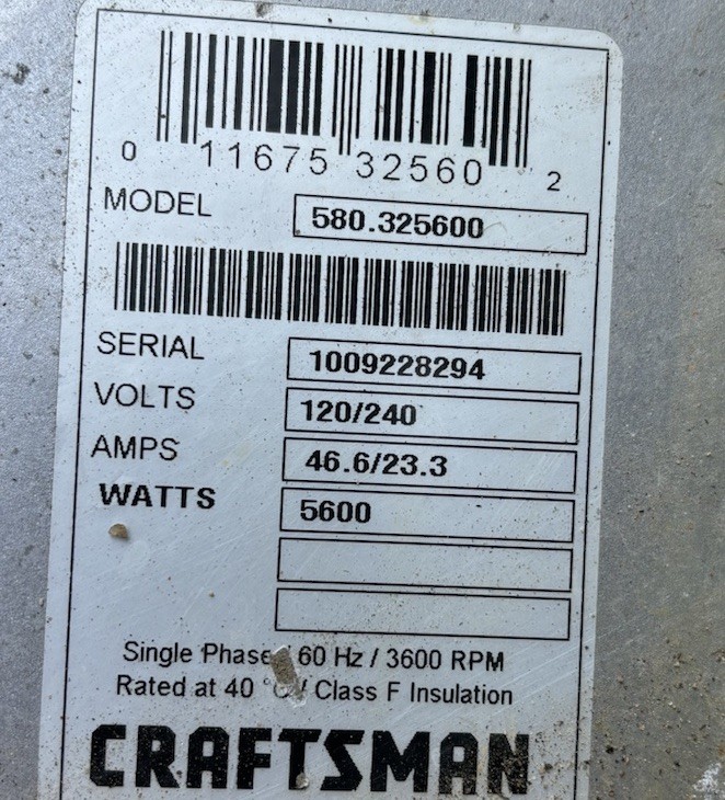 HEAT SHIELD 792995 Craftsman 5,600 Watt Portable Generator mod 580.325600