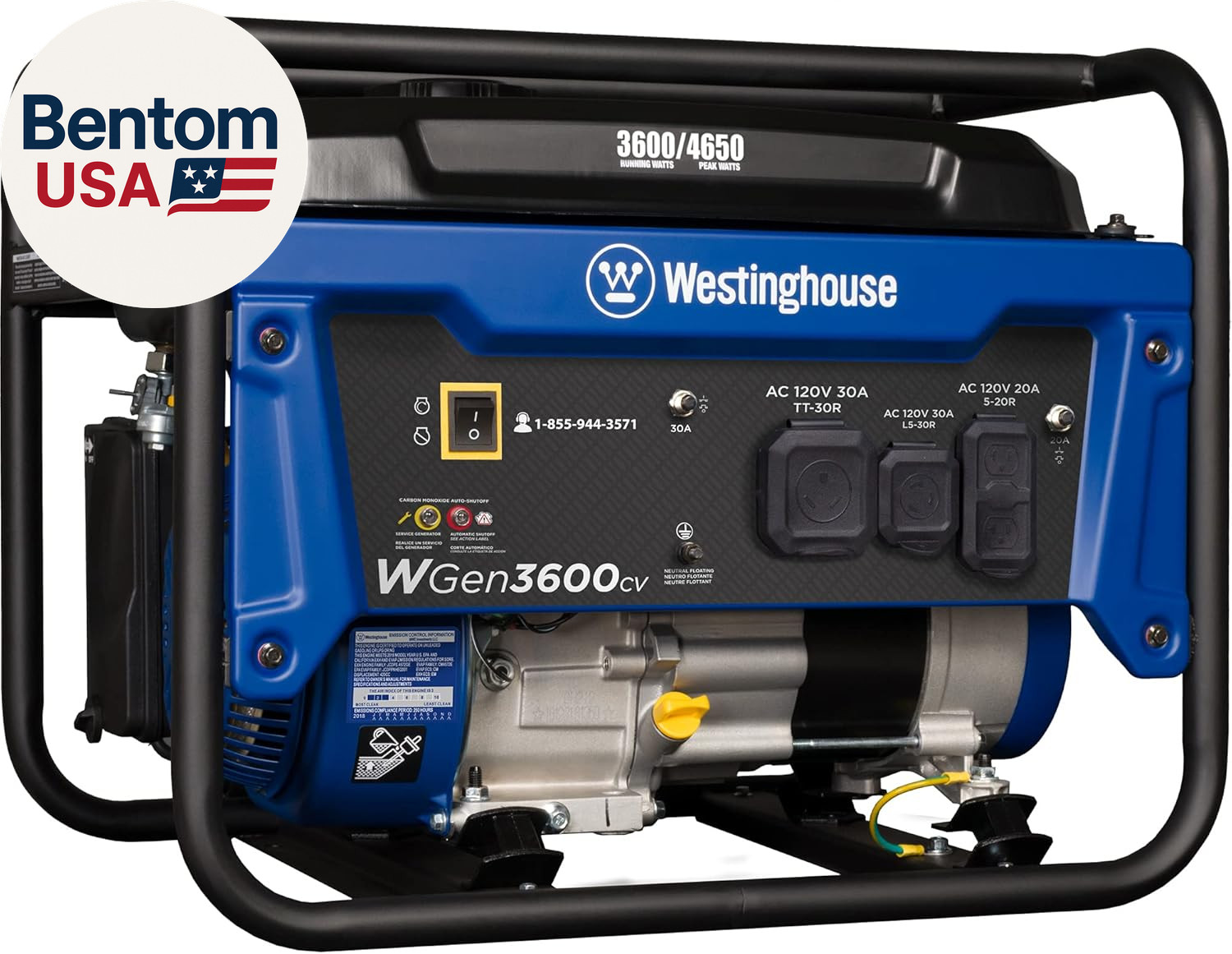 4650 Peak Watt Portable Generator, RV Ready 30A Outlet, Gas Powered, CO Sensor