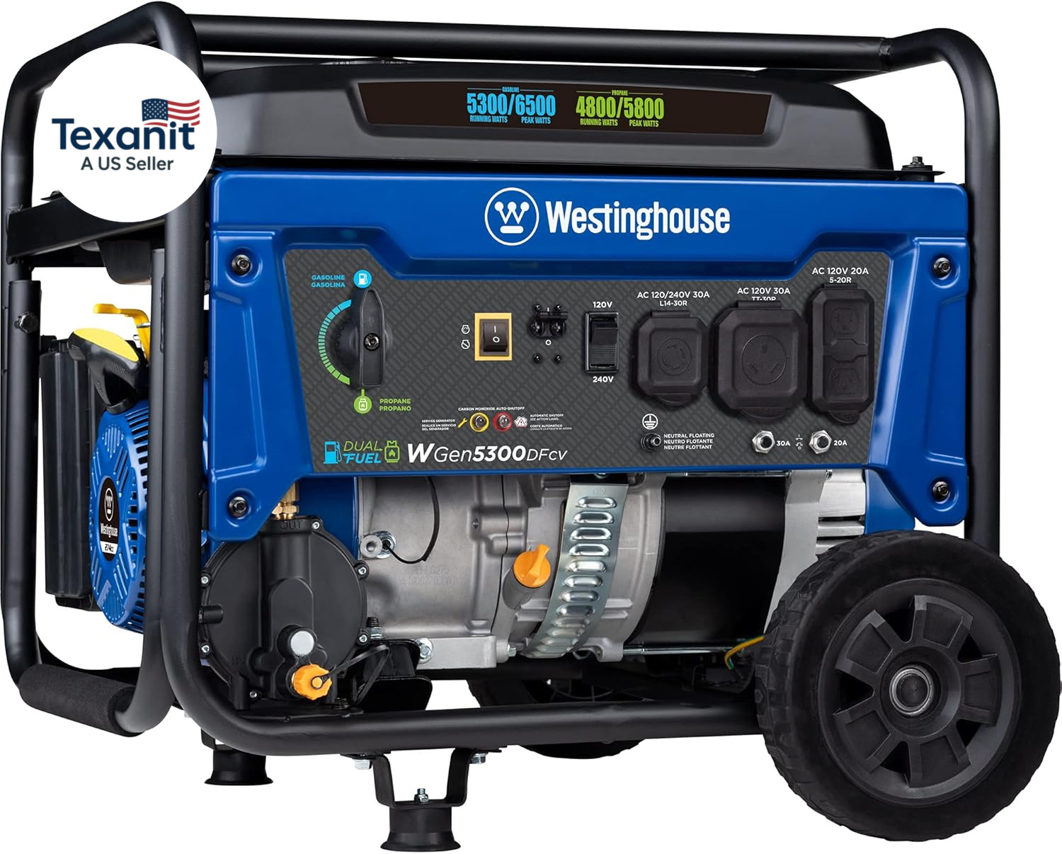 6500 Watt Dual Fuel Home Backup Portable Generator, Transfer Switch Ready 30A Ou