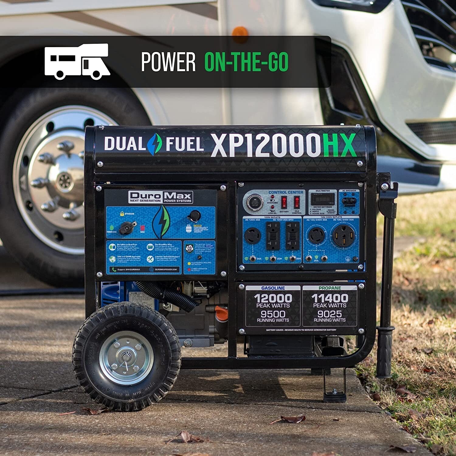 DuroMax 12,000-W Portable Hybrid Dual Fuel Electric Start Generator w/ CO Sensor