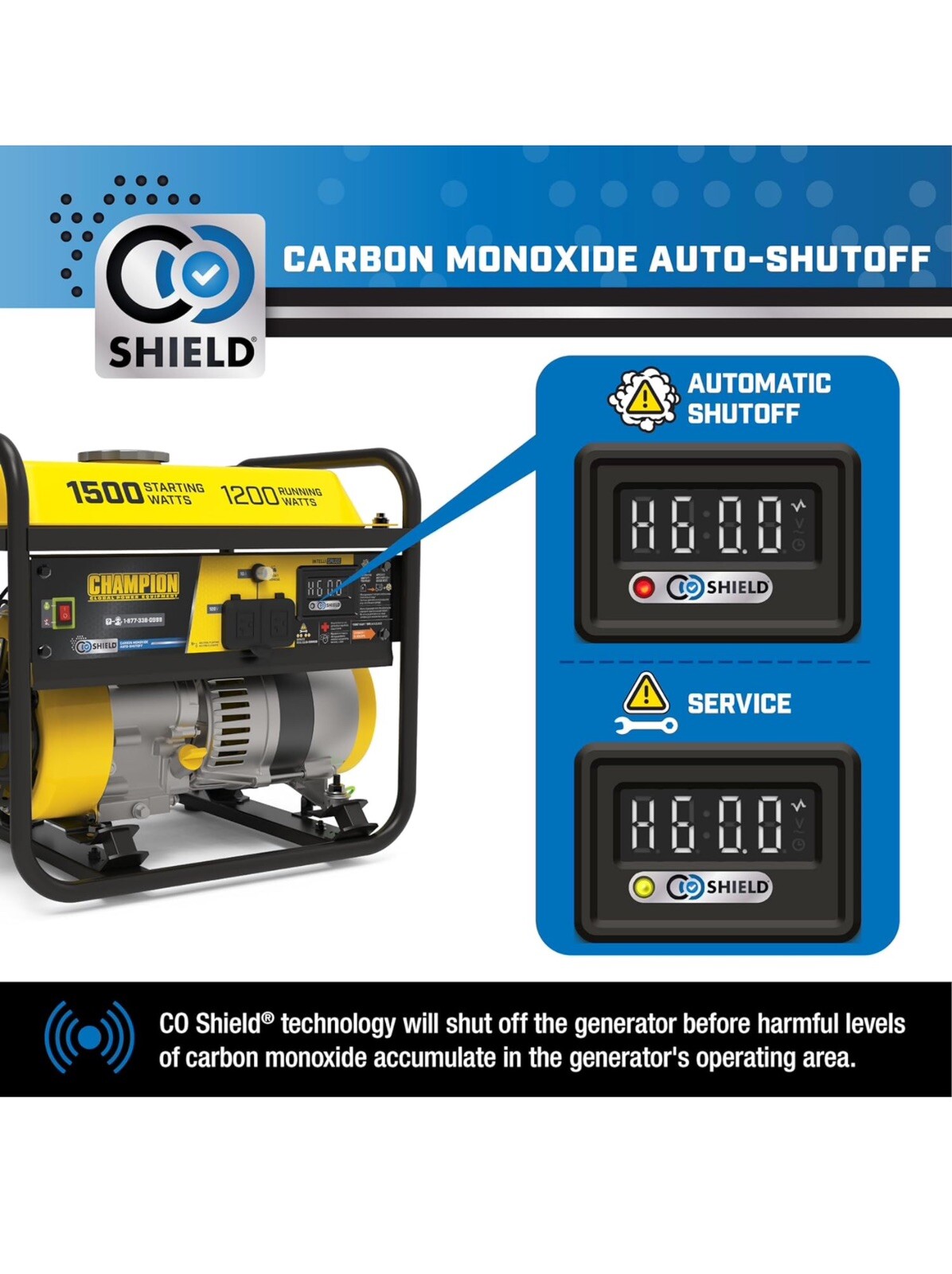 Champion Power Equipment 1500-Watt Portable Generator with CO Shield
