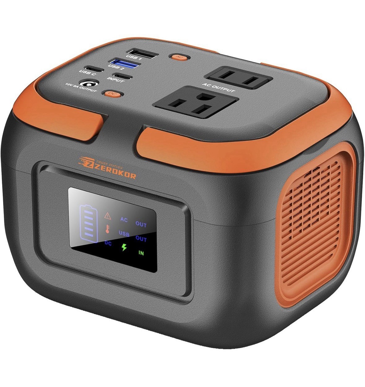 ZERO KOR Portable Battery Power Generator Gray/Orange 2x110V USB-C 12V