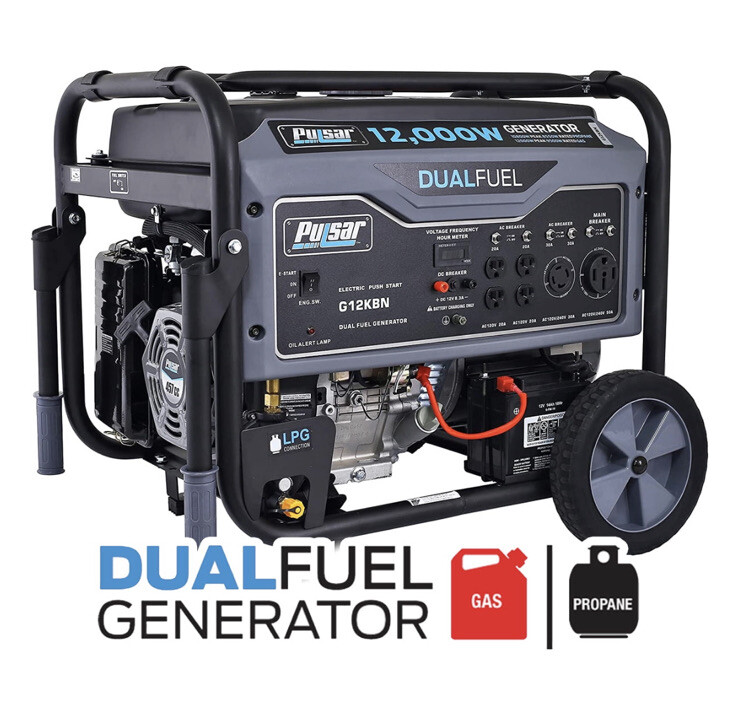 Pulsar 12000 Watt Portable Dual Fuel Propane/Gas Generator Electric Start G12KBN