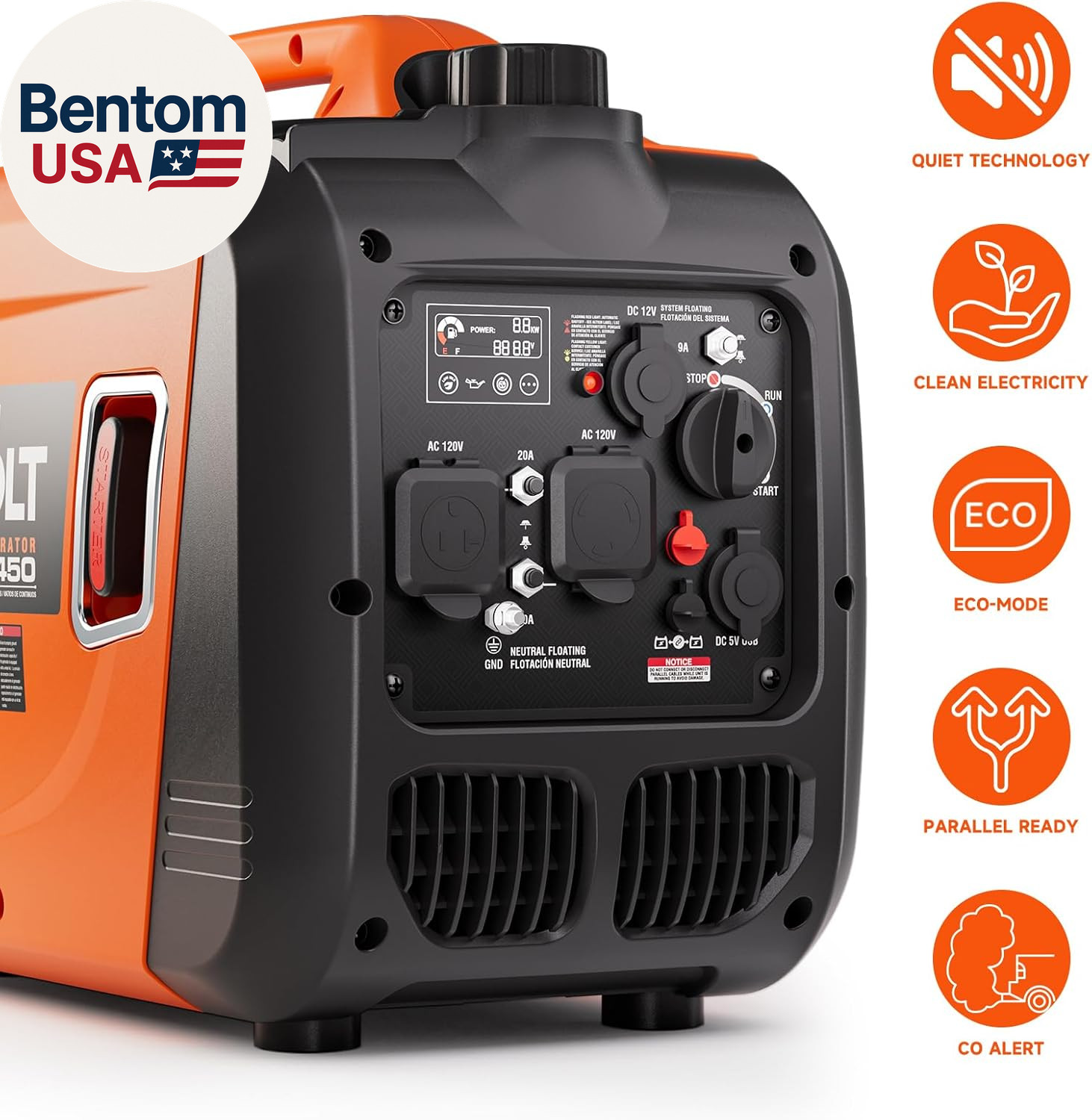 Inverter Generator 4300W Gas Powered Portable Super Quiet Outdoor Generator RV R