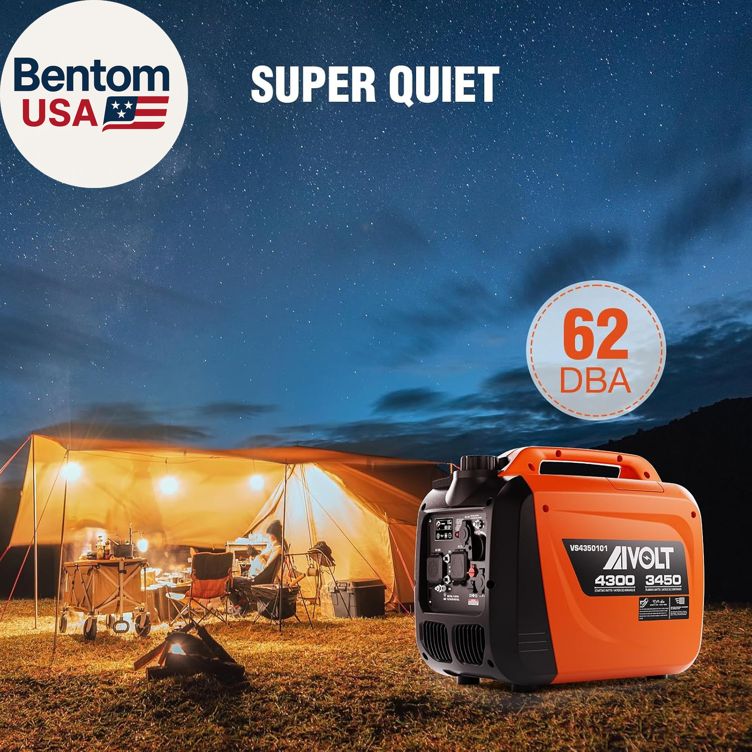 Inverter Generator 4300W Gas Powered Portable Super Quiet Outdoor Generator RV R