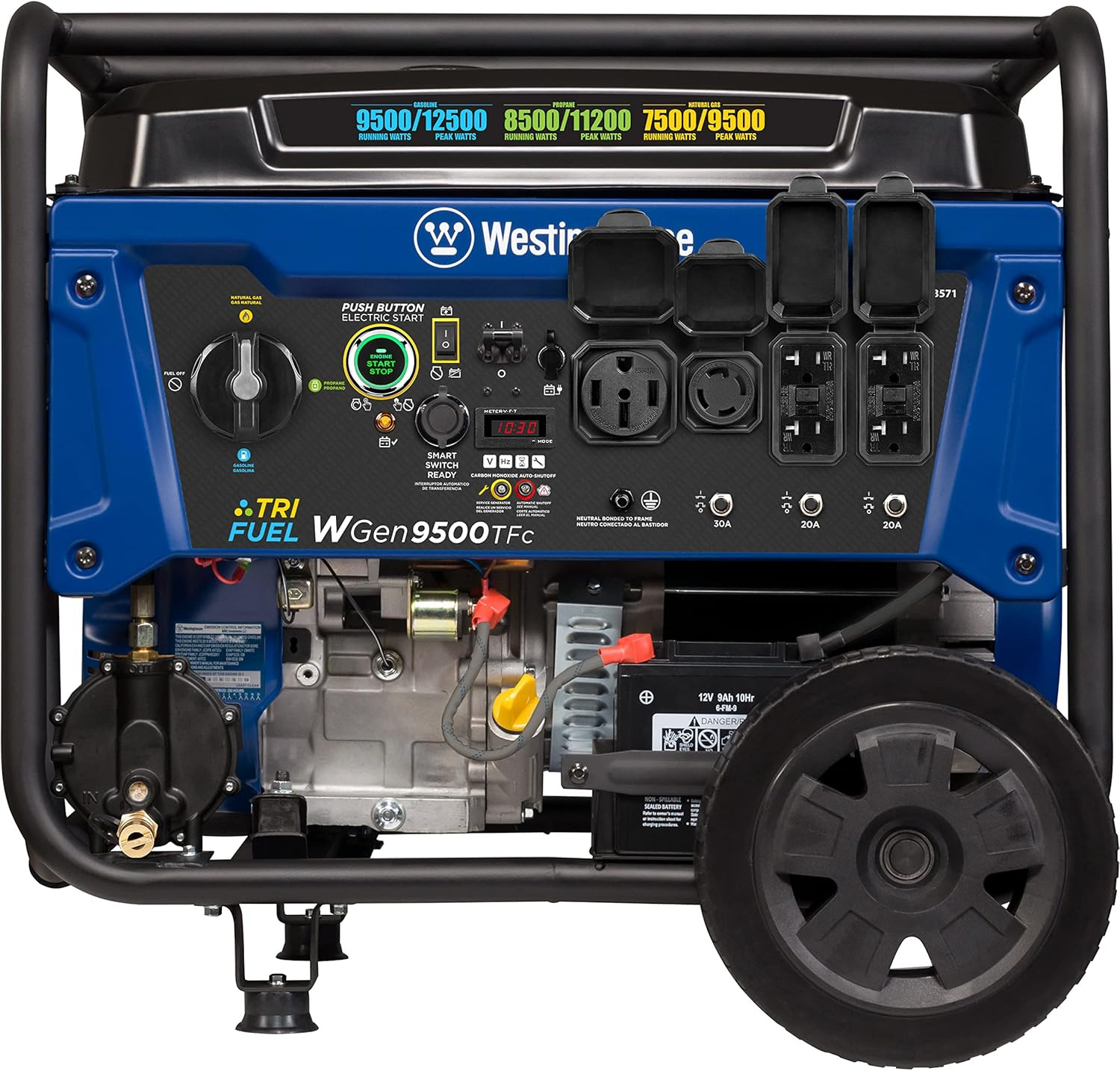 12500 Peak Watt Tri-Fuel Home Backup Portable Generator w/ Remote Electric Start