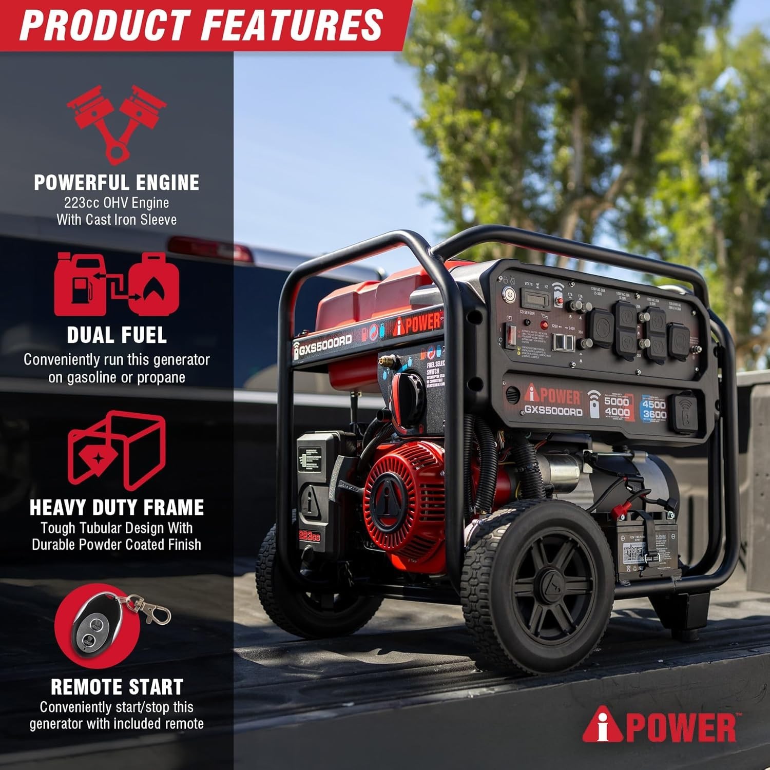 A-iPower GXS5000RD Remote Dual Fuel Portable Generator
